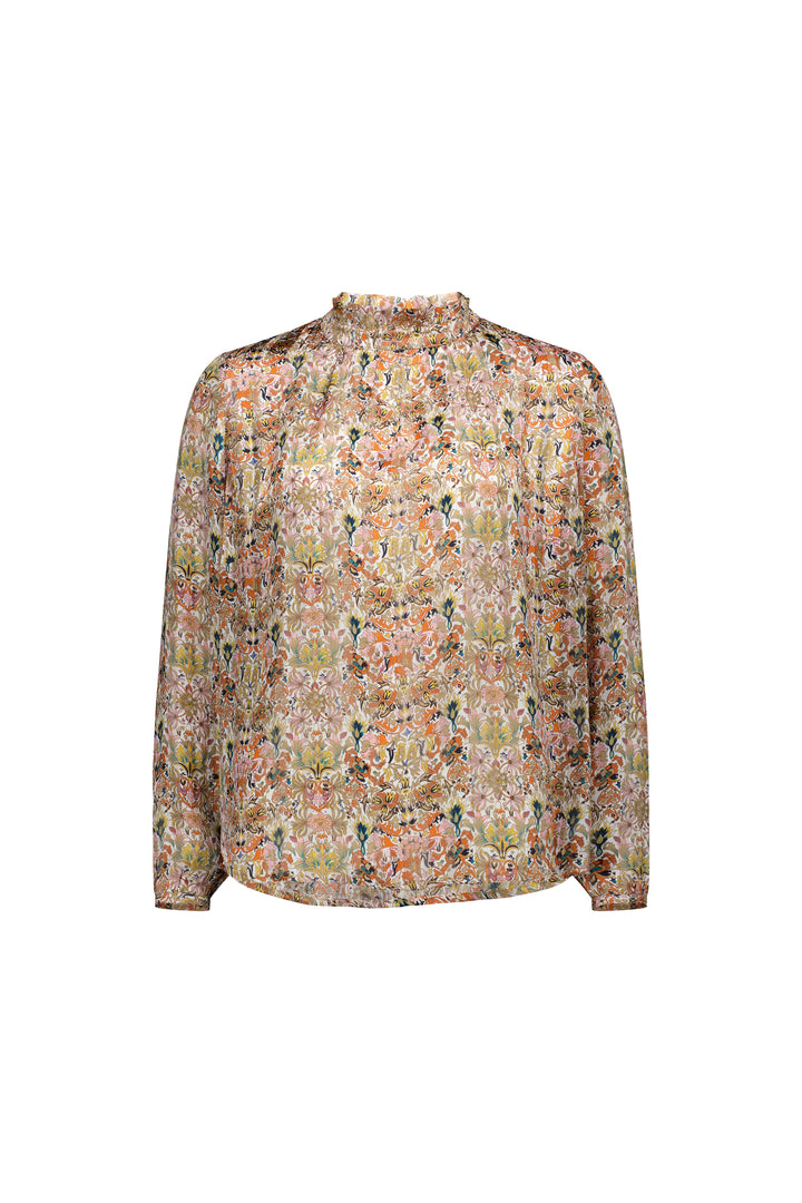4307 Eden - Ruffle Neck Long Sleeve Printed Top - Vassalli