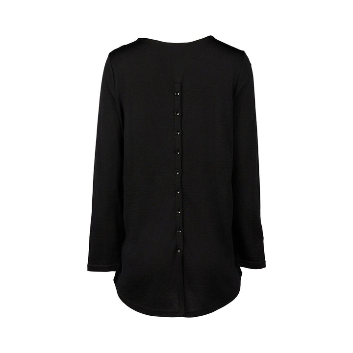 4349 Black - 100% Merino Long Sleeve Top With Back Button Placket - Vassalli