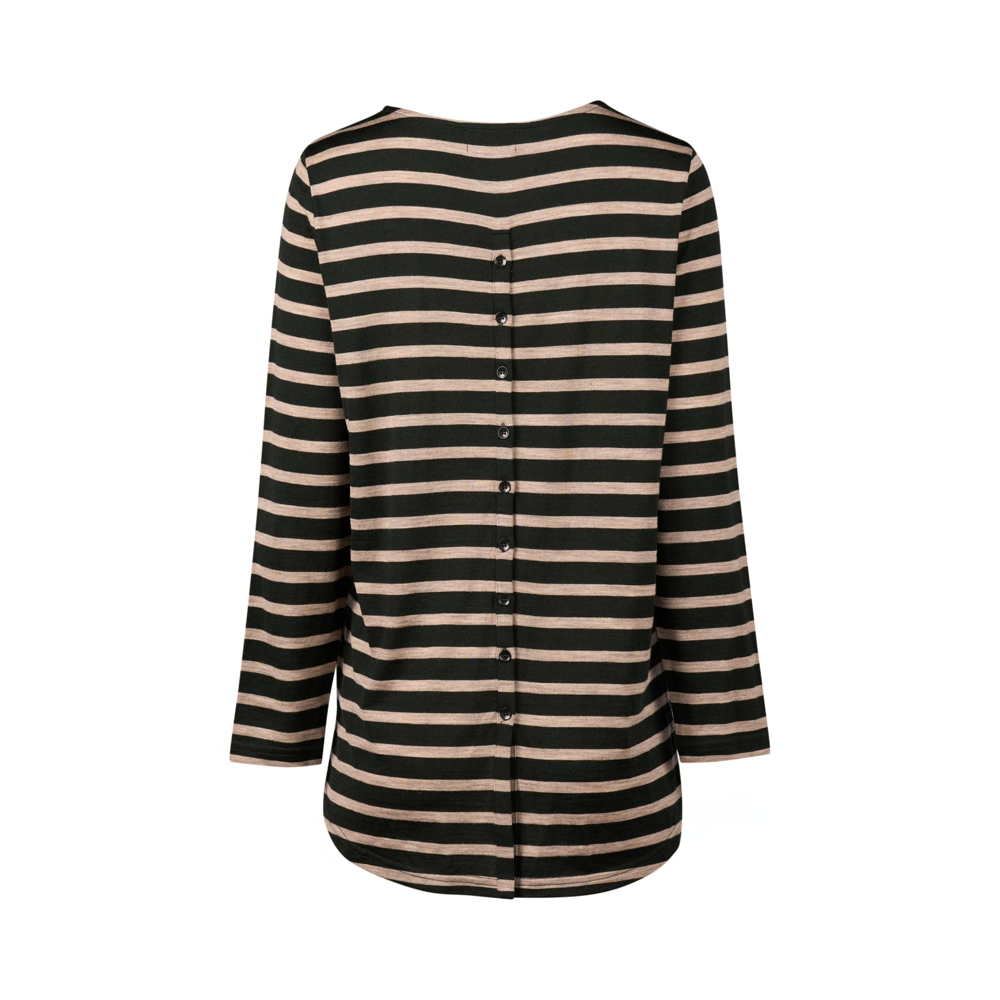 4349 Forest/Twig Stripe - 100% Merino Long Sleeve Top With Back Button Placket - Vassalli