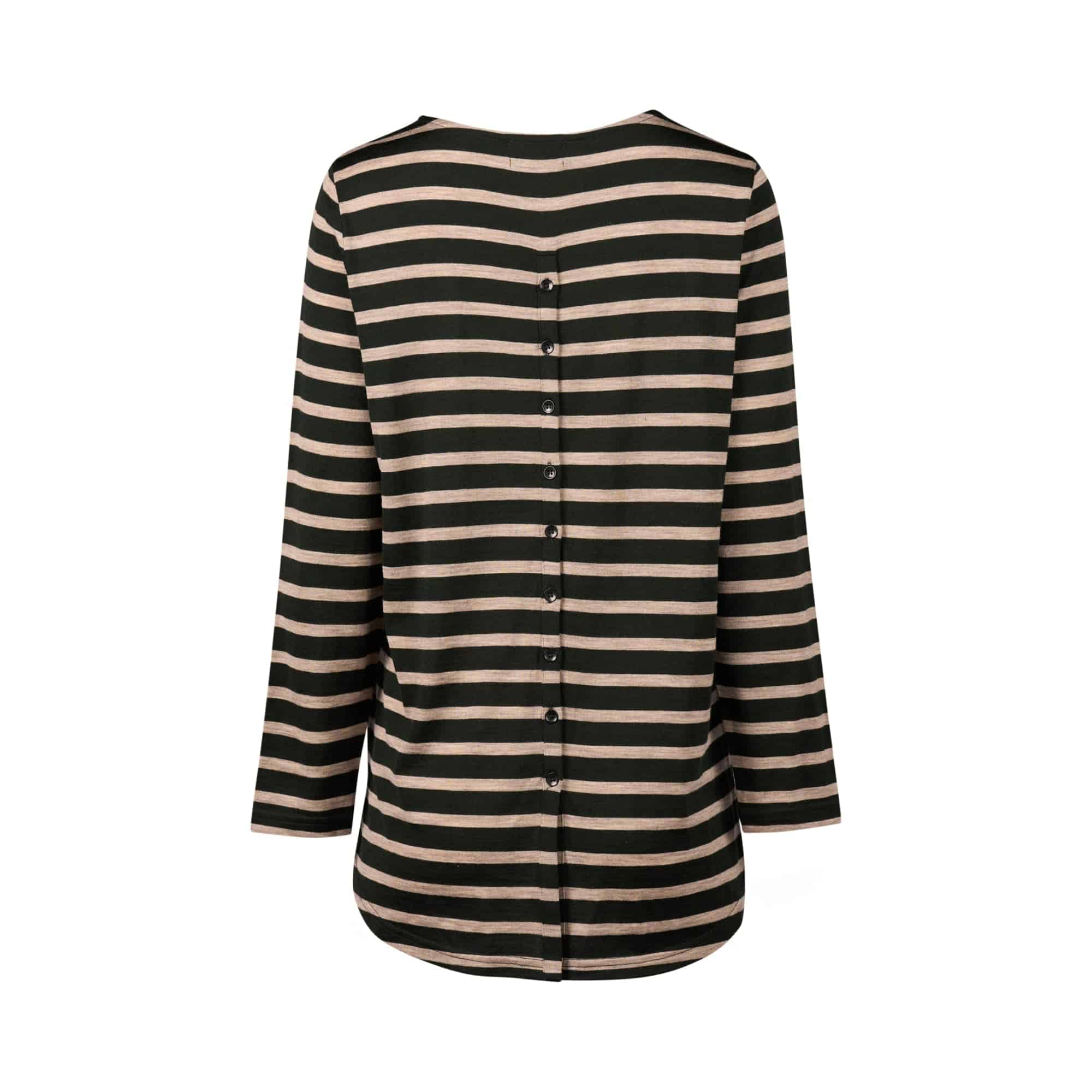 4349 Forest/Twig Stripe - 100% Merino Long Sleeve Top With Back Button Placket - Vassalli