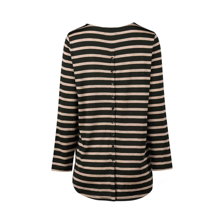 4349 Forest/Twig Stripe - 100% Merino Long Sleeve Top With Back Button Placket - Vassalli
