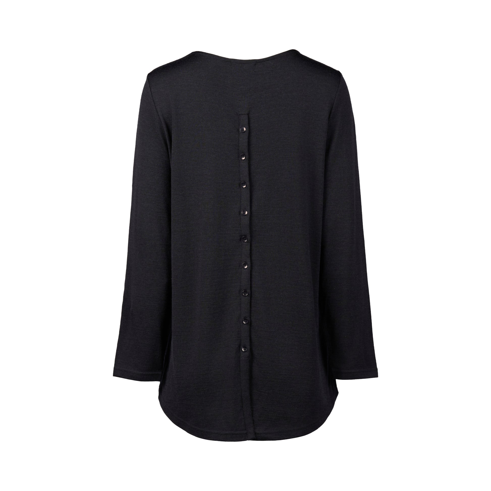 4349 Midnight - 100% Merino Long Sleeve Top With Back Button Placket - Vassalli