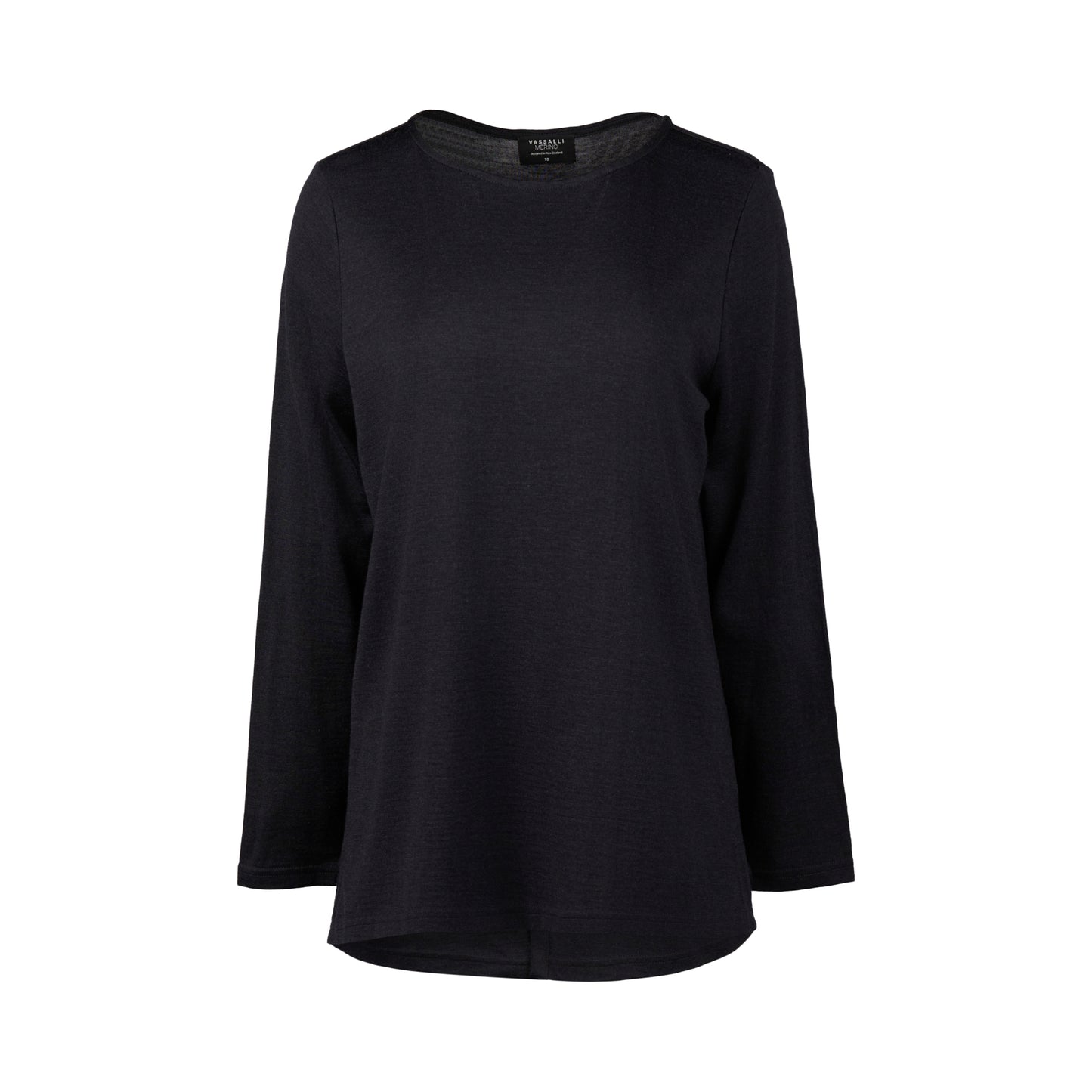 4349 Midnight - 100% Merino Long Sleeve Top With Back Button Placket - Vassalli