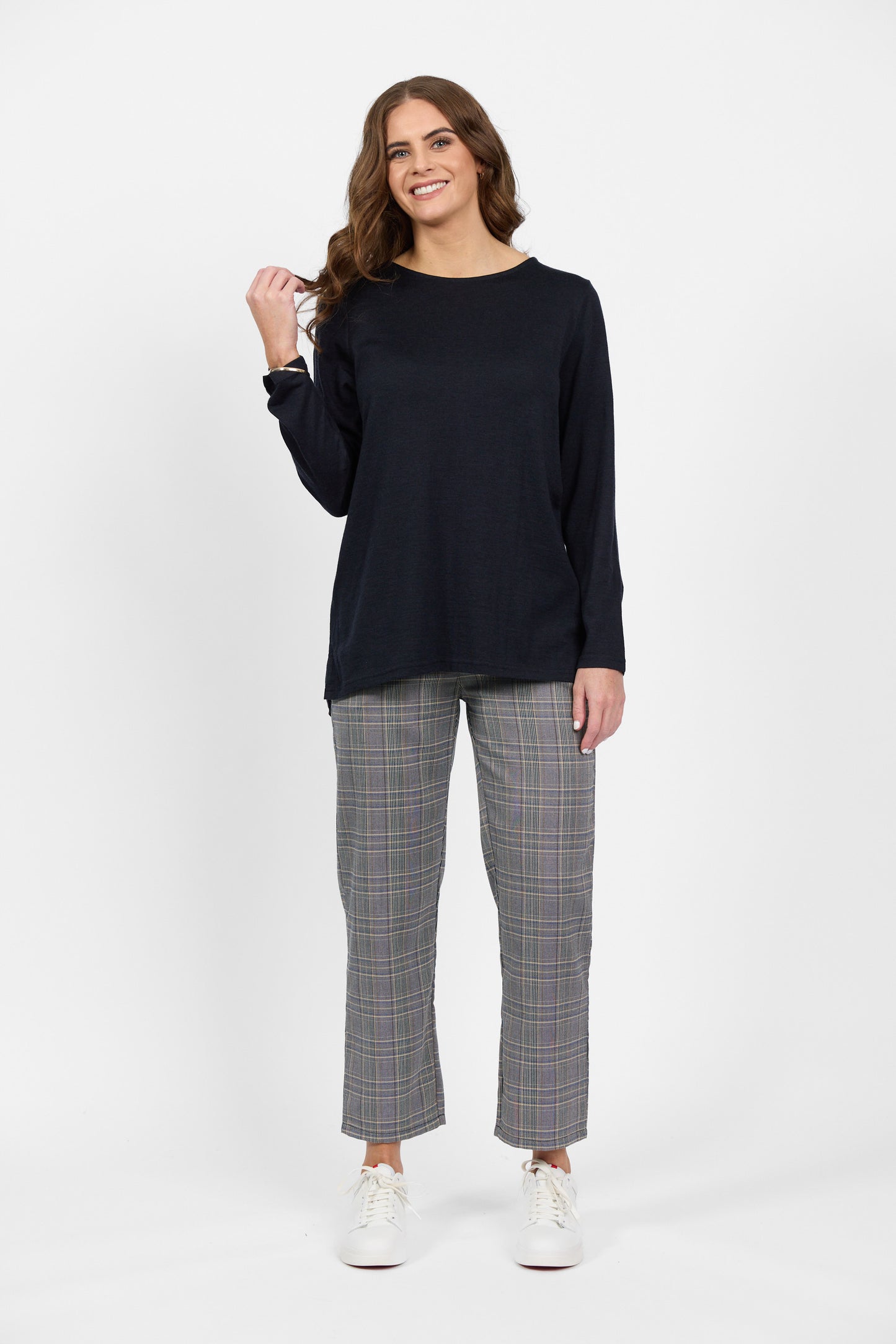 4349 Midnight - 100% Merino Long Sleeve Top With Back Button Placket - Vassalli