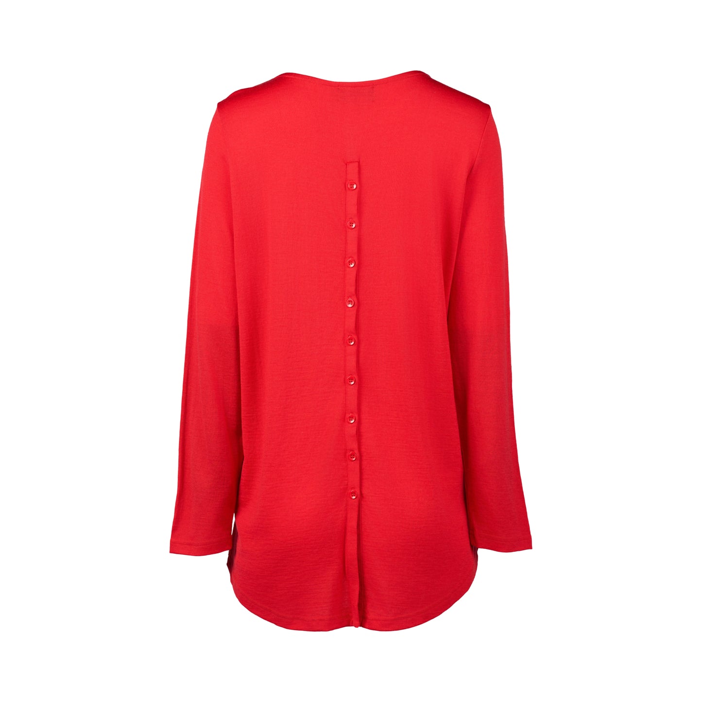 4349 Scarlet - 100% Merino Long Sleeve Top With Back Button Placket - Vassalli