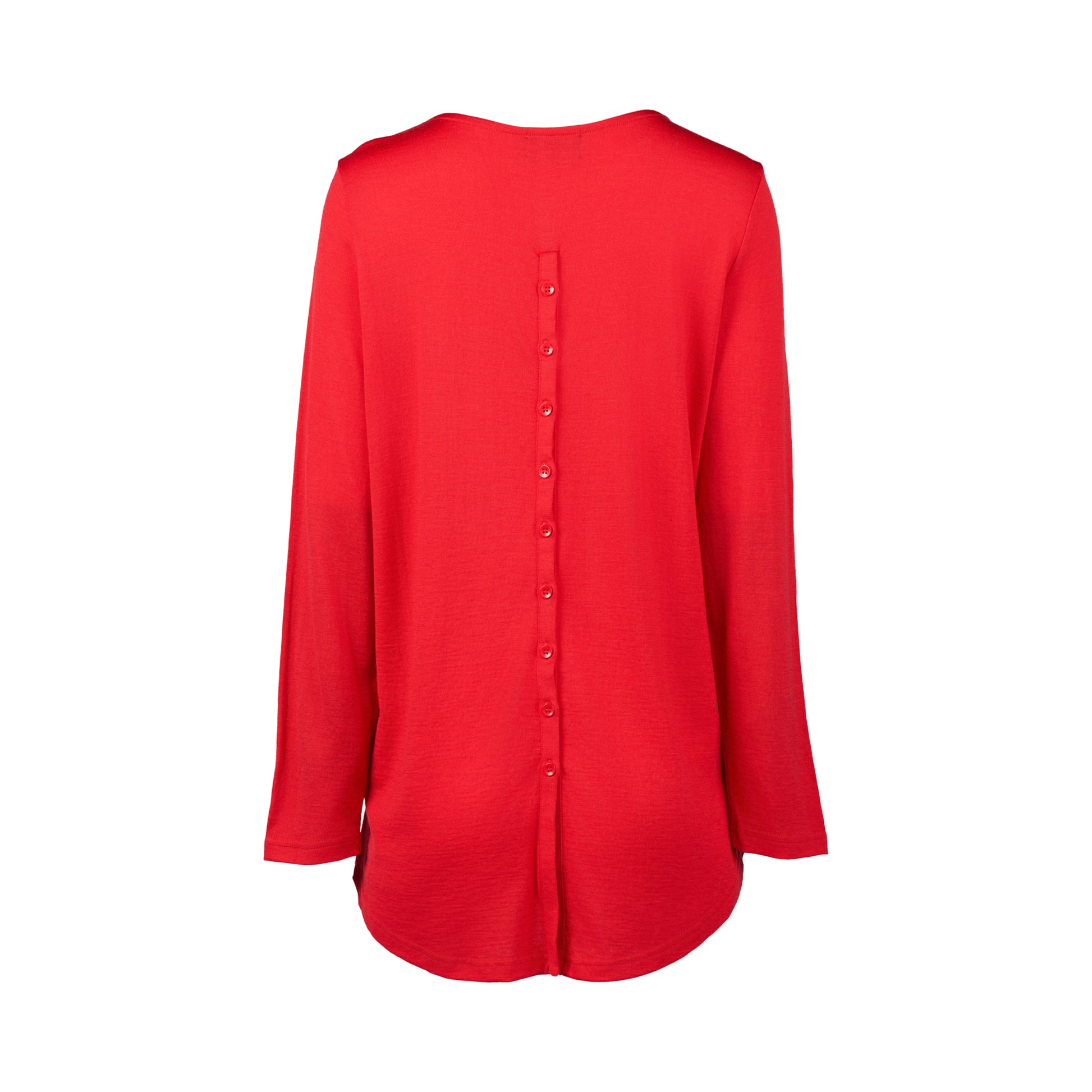 4349 Scarlet - 100% Merino Long Sleeve Top With Back Button Placket - Vassalli