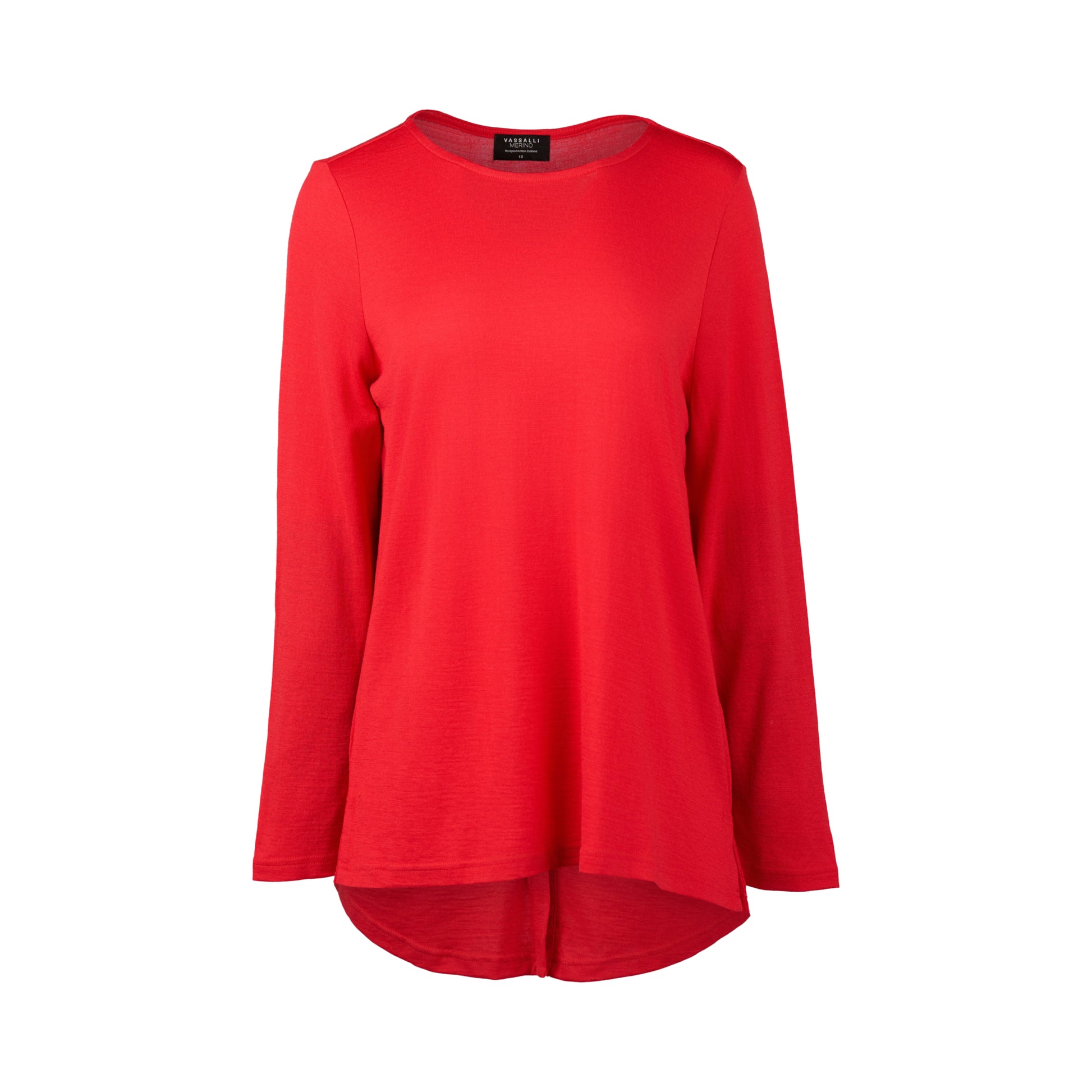 4349 Scarlet - 100% Merino Long Sleeve Top With Back Button Placket - Vassalli