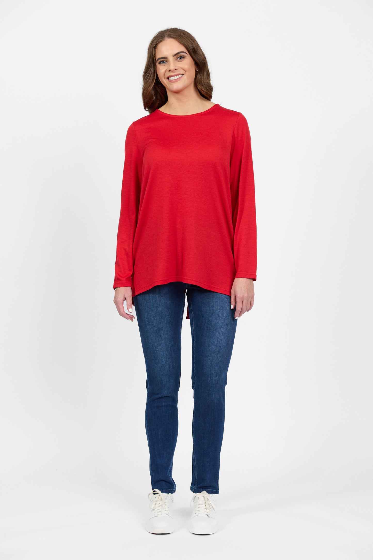 4349 Scarlet - 100% Merino Long Sleeve Top With Back Button Placket - Vassalli