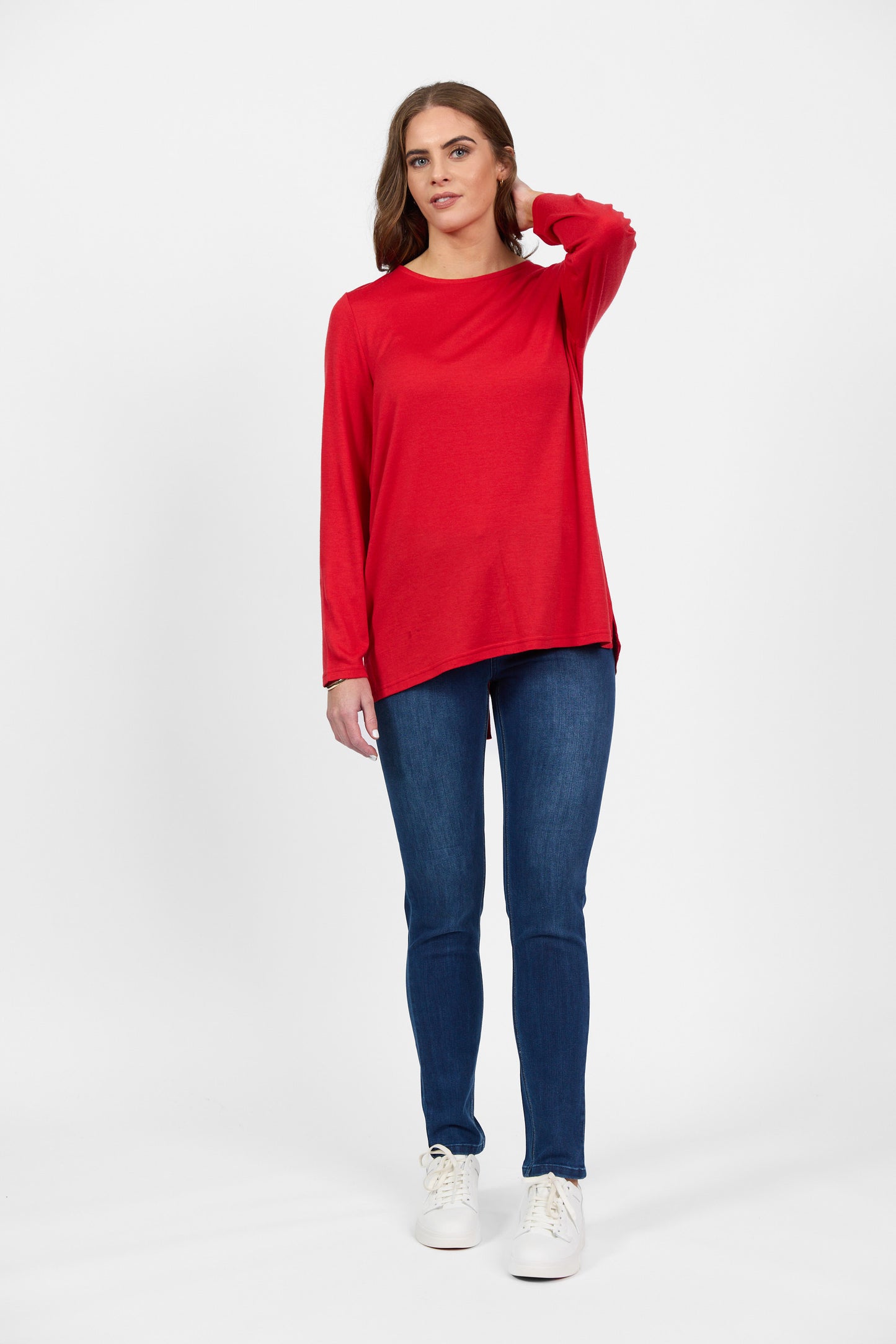 4349 Scarlet - 100% Merino Long Sleeve Top With Back Button Placket - Vassalli