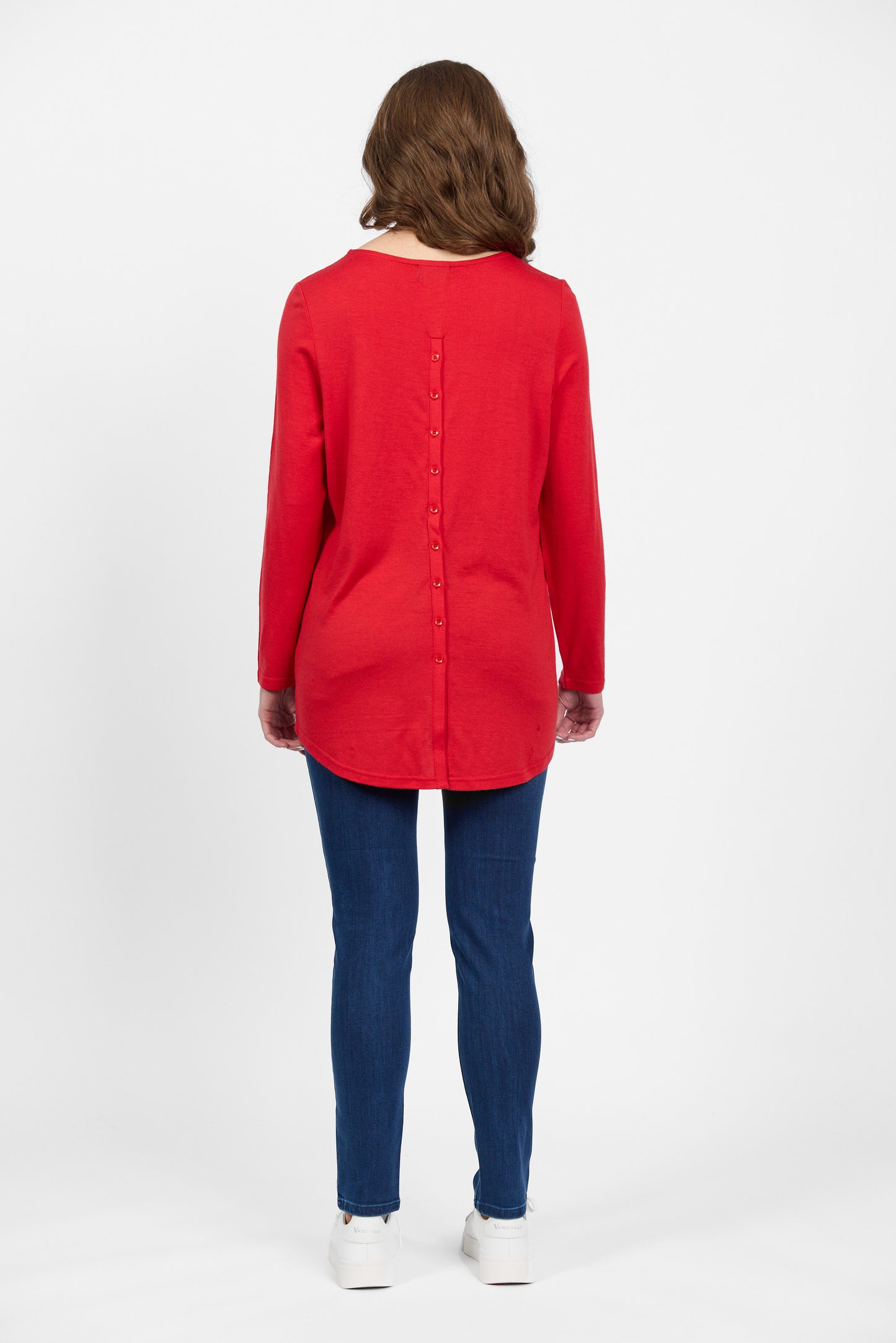 4349 Scarlet - 100% Merino Long Sleeve Top With Back Button Placket - Vassalli