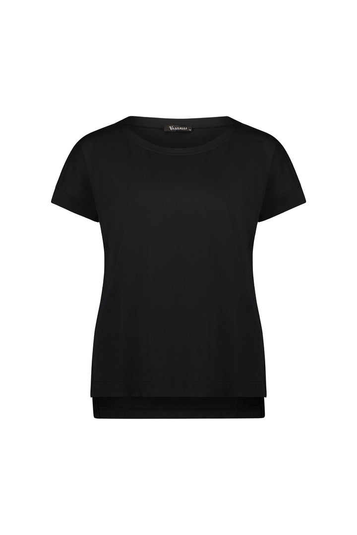 4363 Black - Drop Sleeve Top with Stepped Hem - Vassalli