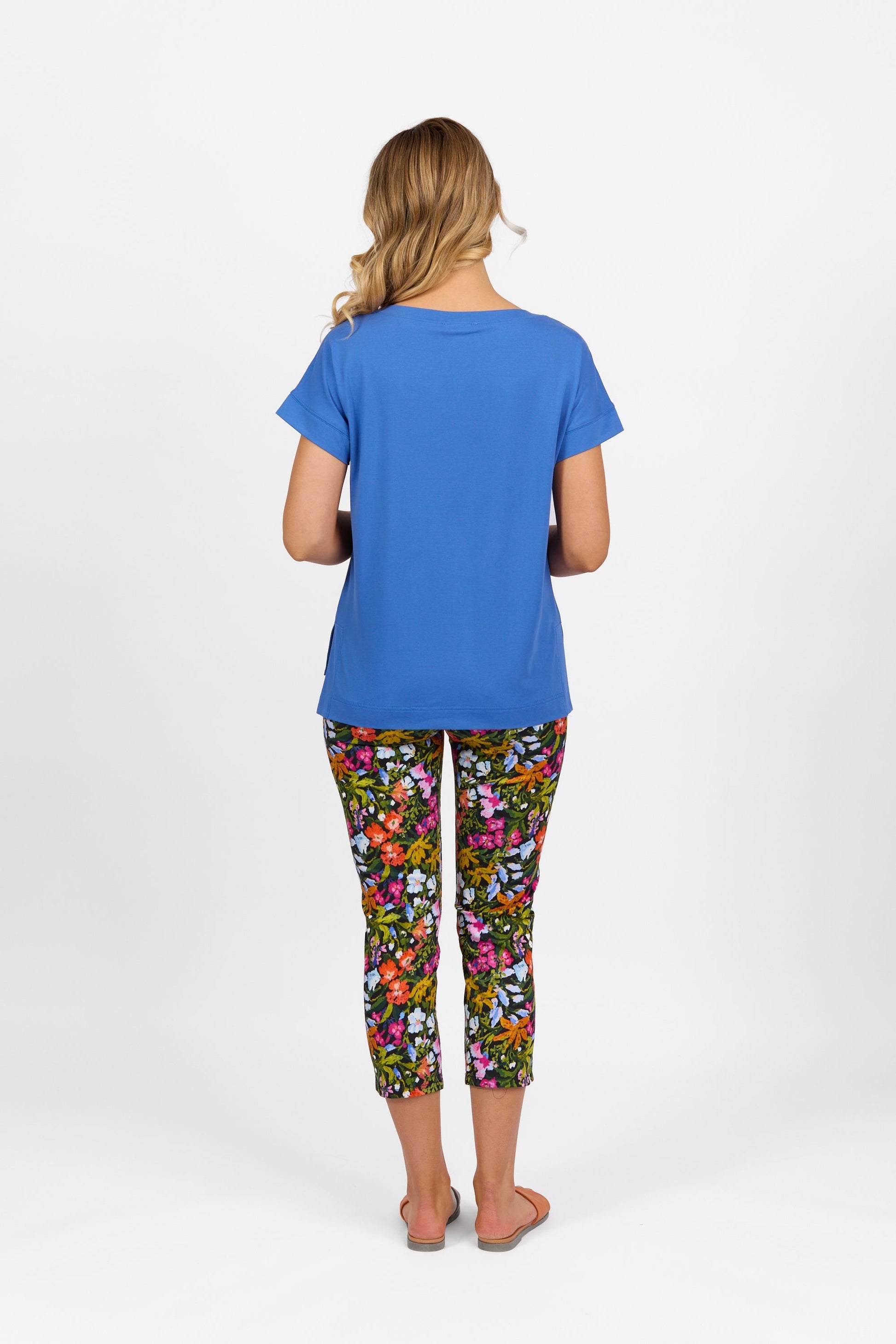4363 French Blue - Drop Sleeve Top with Stepped Hem - Vassalli
