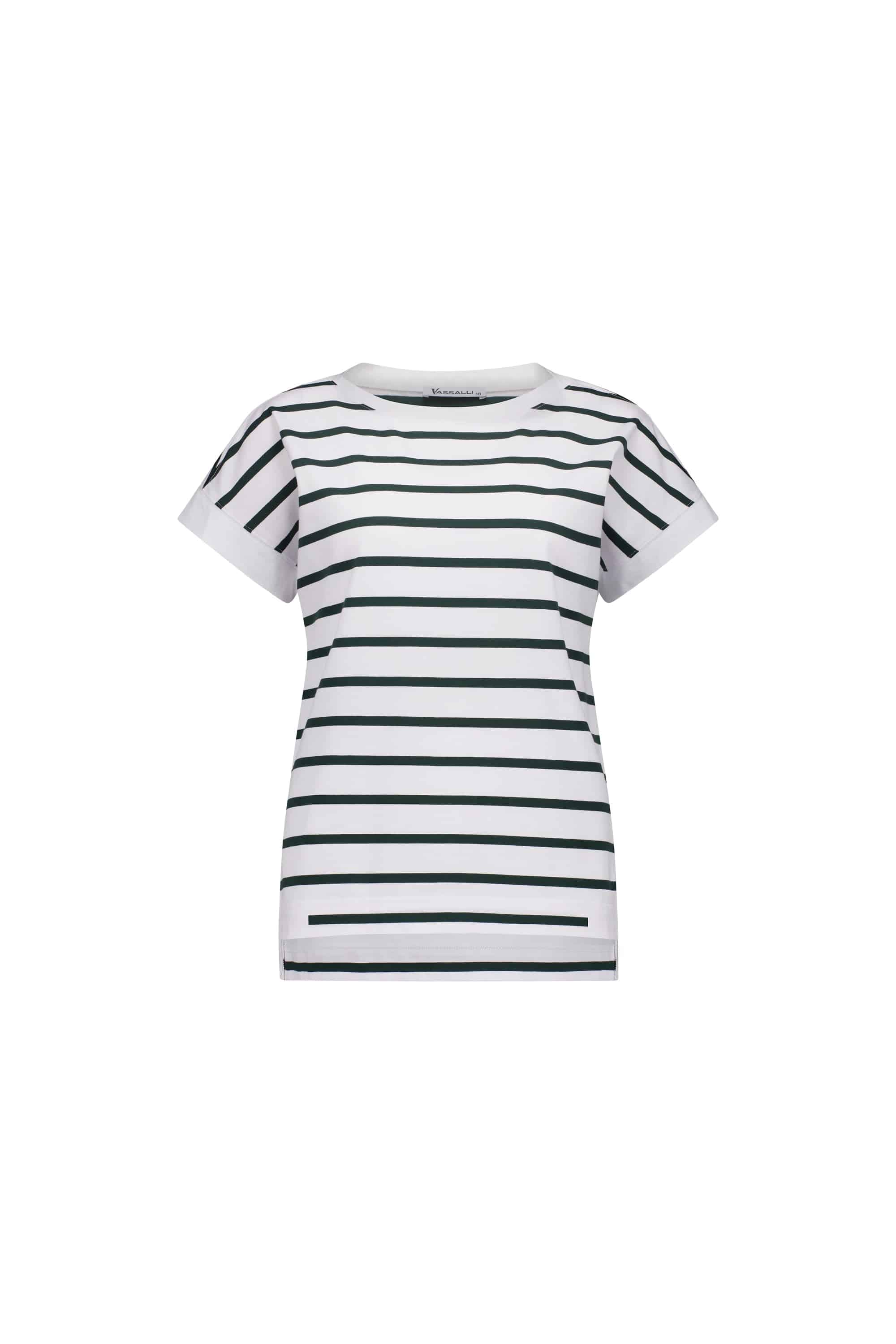 4363S Drop Sleeve Top - White/Forest Stripe - Vassalli
