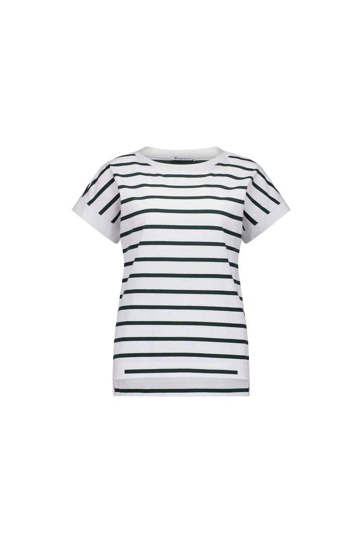 4363S Drop Sleeve Top - White/Forest Stripe - Vassalli