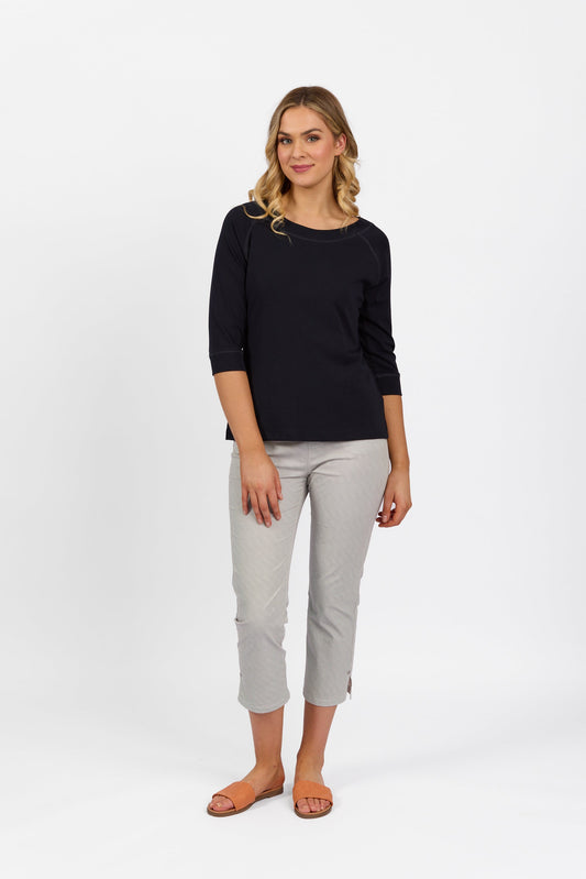4381 Ink - Boat Neck 3/4 Sleeve Top - Vassalli