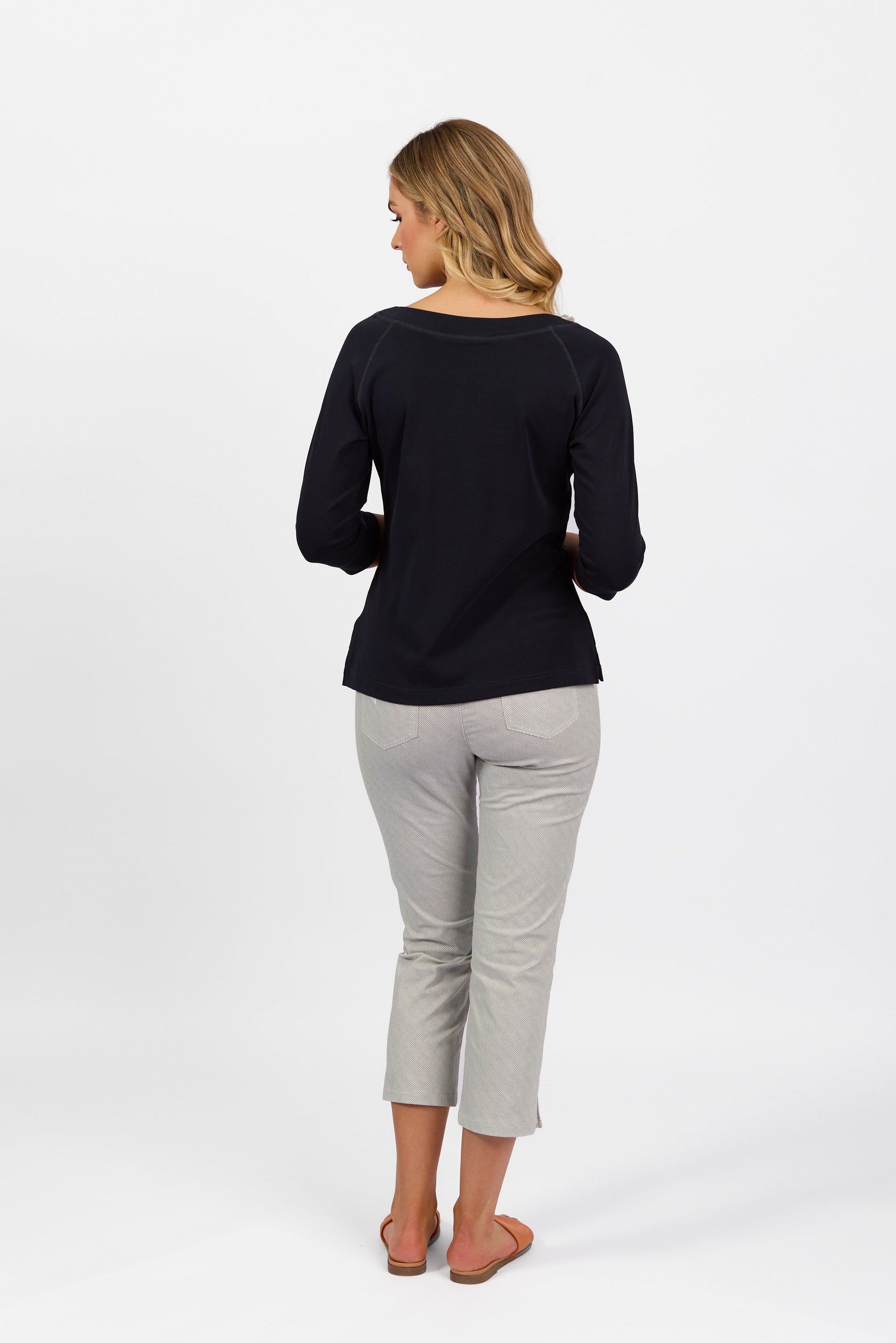 4381 Ink - Boat Neck 3/4 Sleeve Top - Vassalli