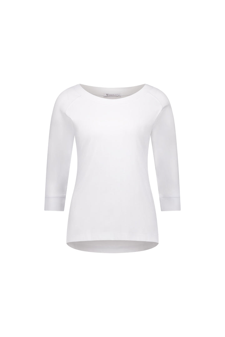 4381 White - Boat Neck 3/4 Sleeve Top - Vassalli