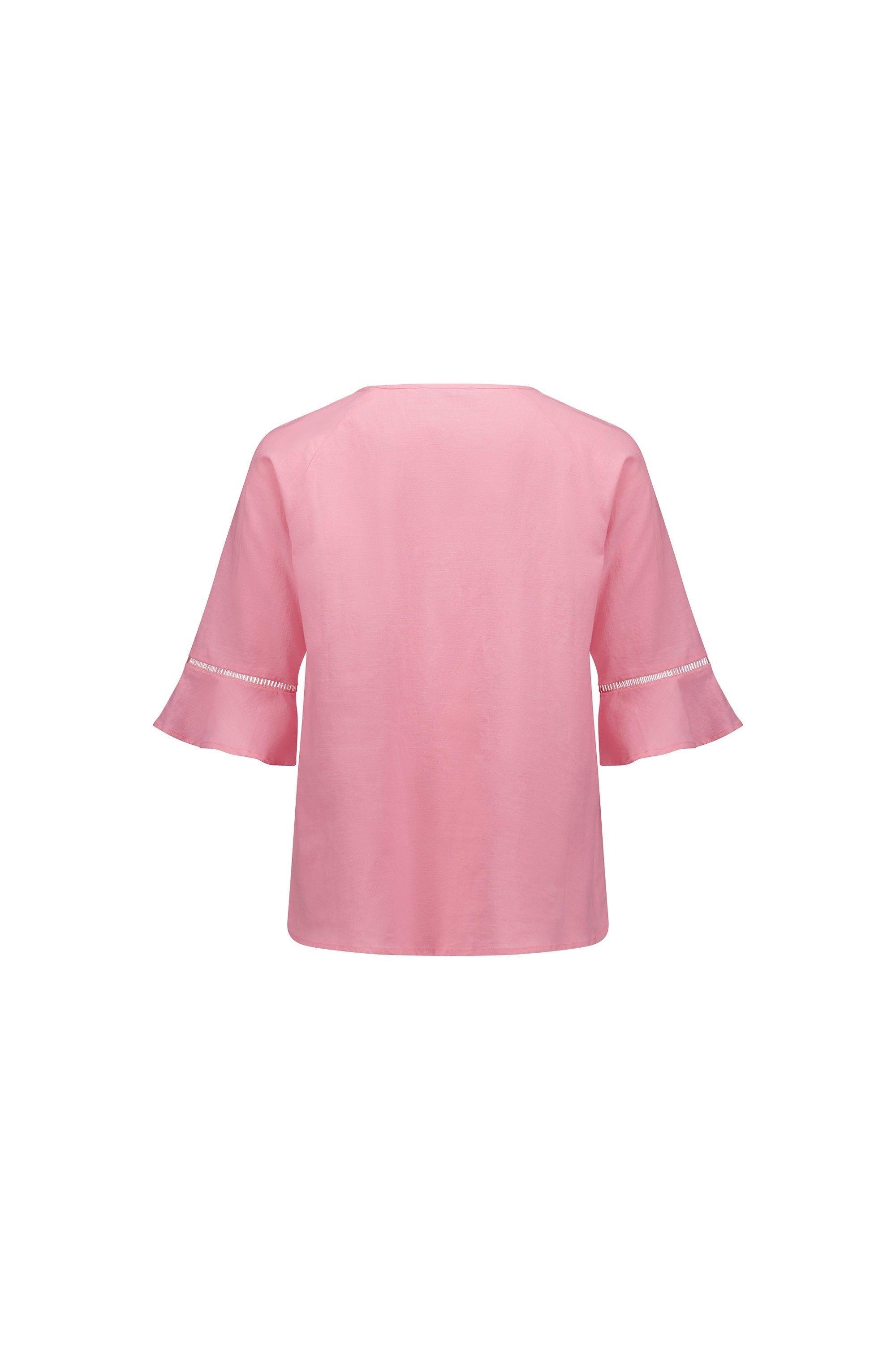 4382A Pink - Round Neck Top with Elbow Length Frill Sleeve - Vassalli