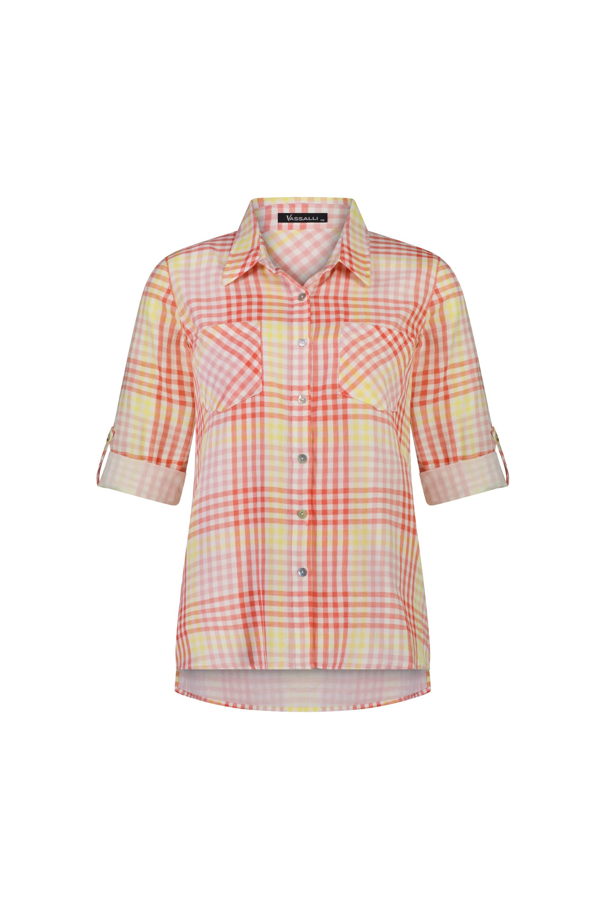 4384 Fiesta Check - Button Front Shirt with Tab Sleeve - Vassalli