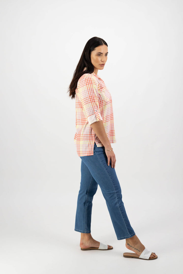 4384 Fiesta Check - Button Front Shirt with Tab Sleeve - Vassalli