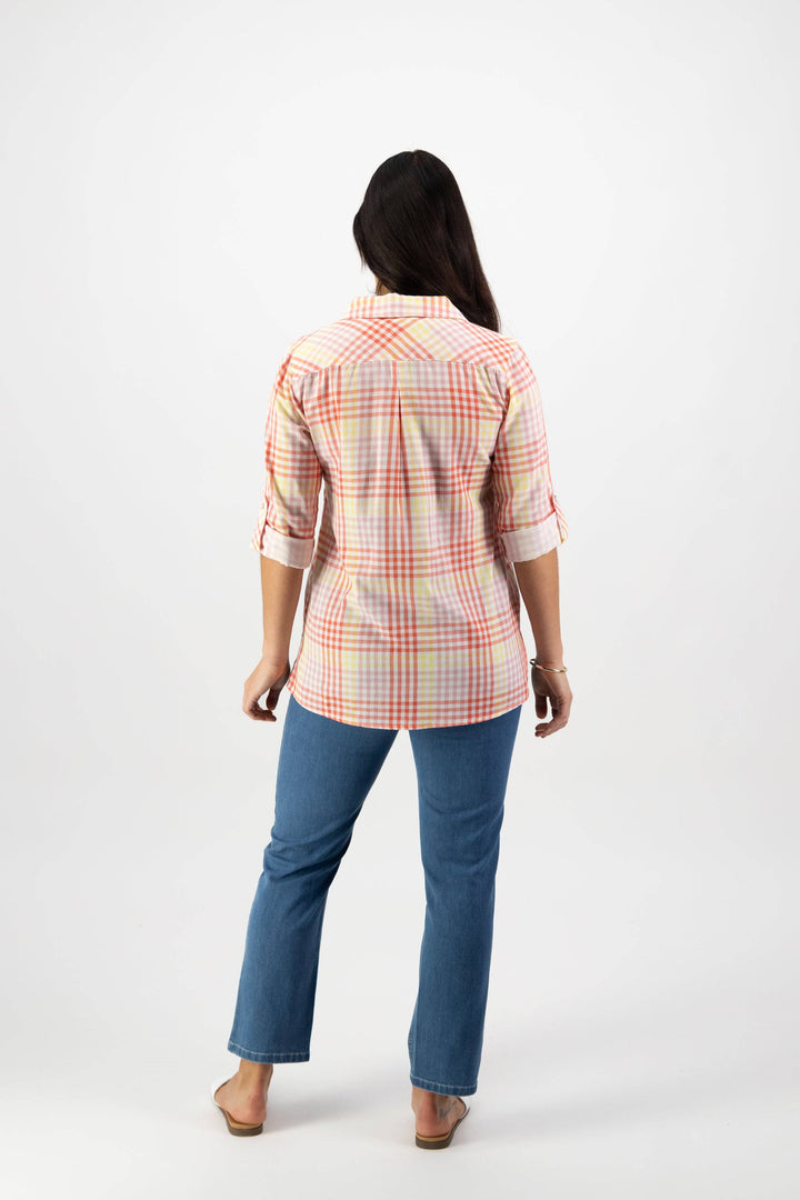4384 Fiesta Check - Button Front Shirt with Tab Sleeve - Vassalli
