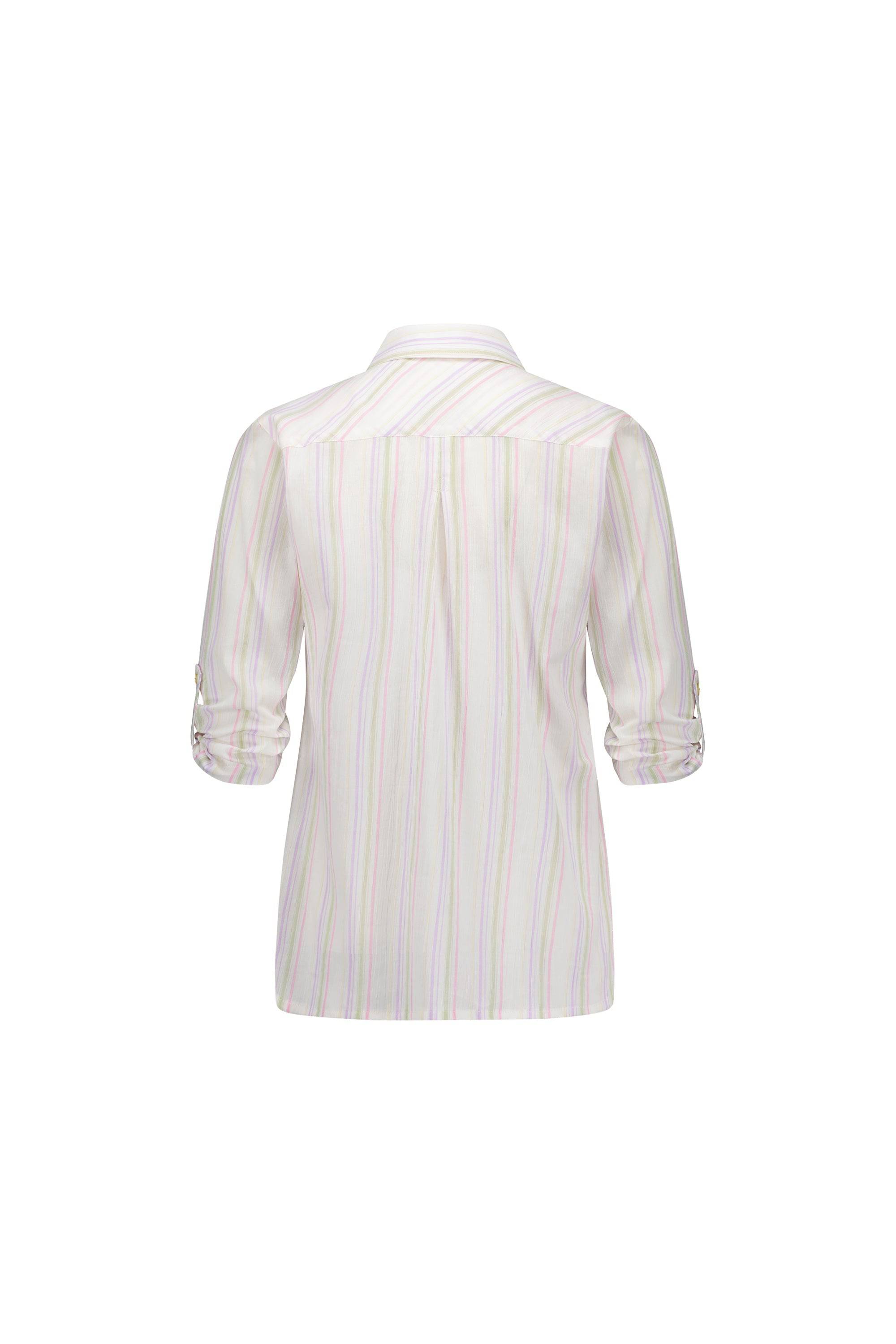 4384 Stripe - Button Front Shirt with Tab Sleeve - Vassalli