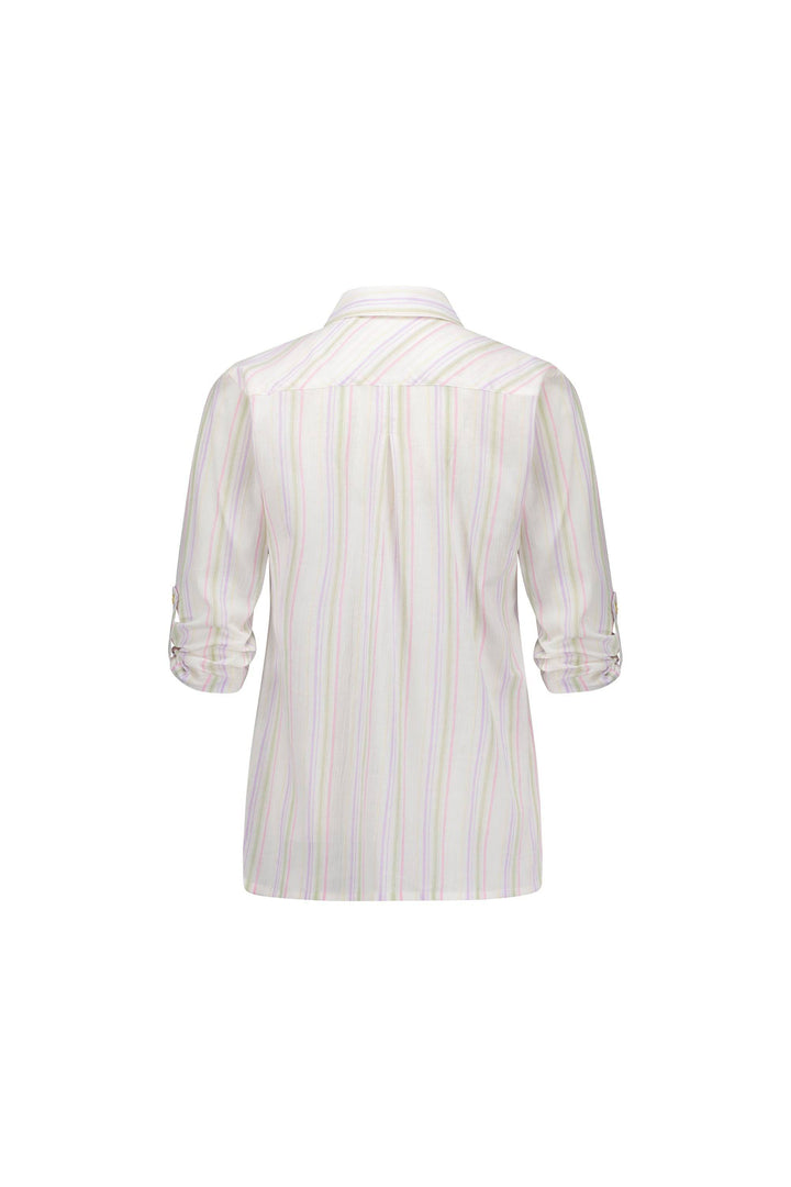 4384 Stripe - Button Front Shirt with Tab Sleeve - Vassalli