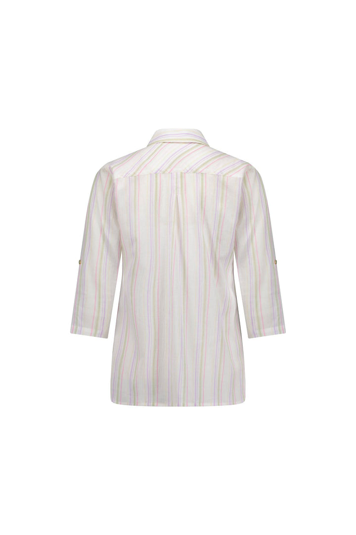 4384 Stripe - Button Front Shirt with Tab Sleeve - Vassalli