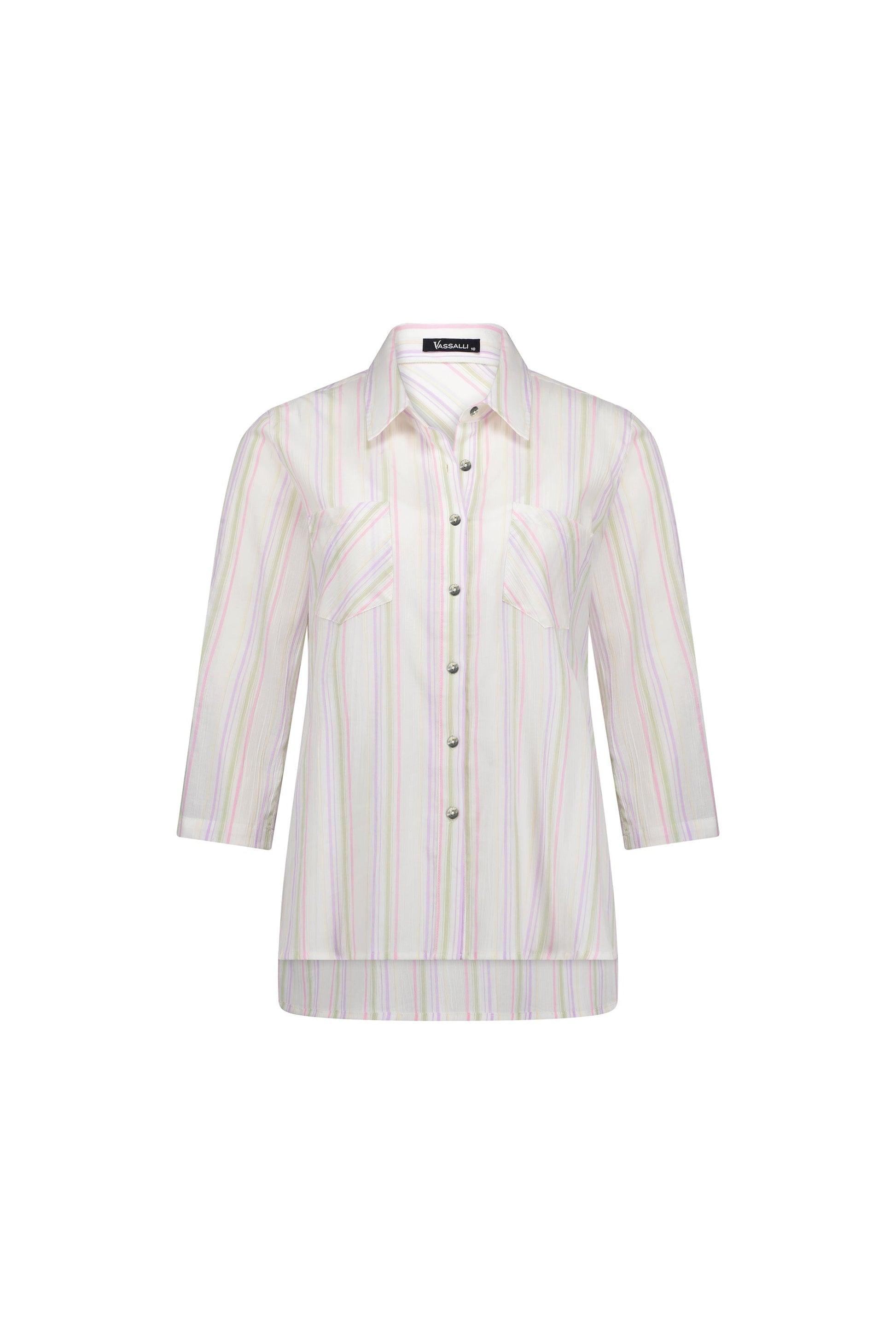 4384 Stripe - Button Front Shirt with Tab Sleeve - Vassalli