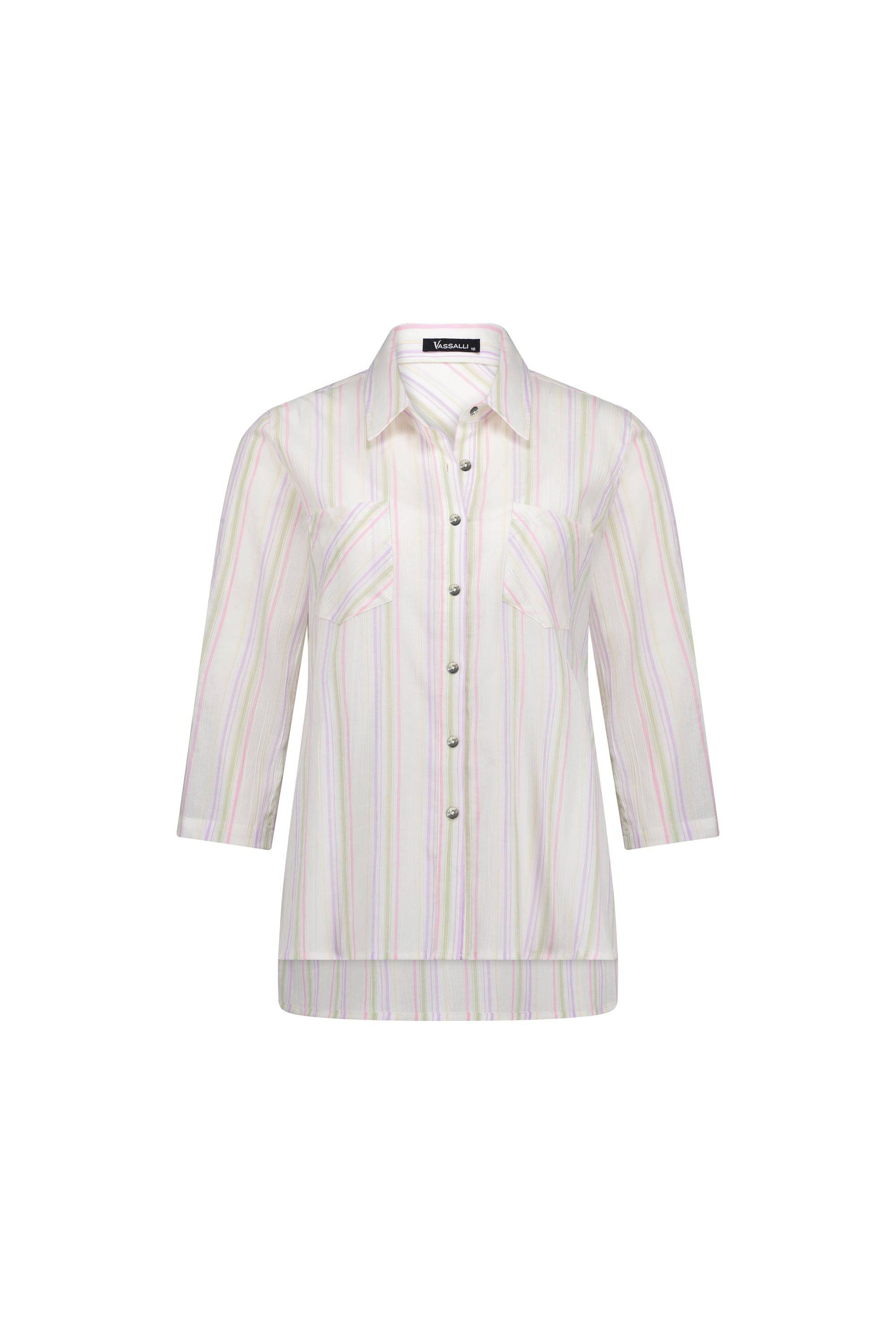 4384 Stripe - Button Front Shirt with Tab Sleeve - Vassalli
