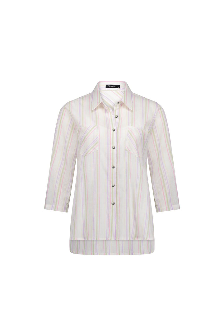 4384 Stripe - Button Front Shirt with Tab Sleeve - Vassalli