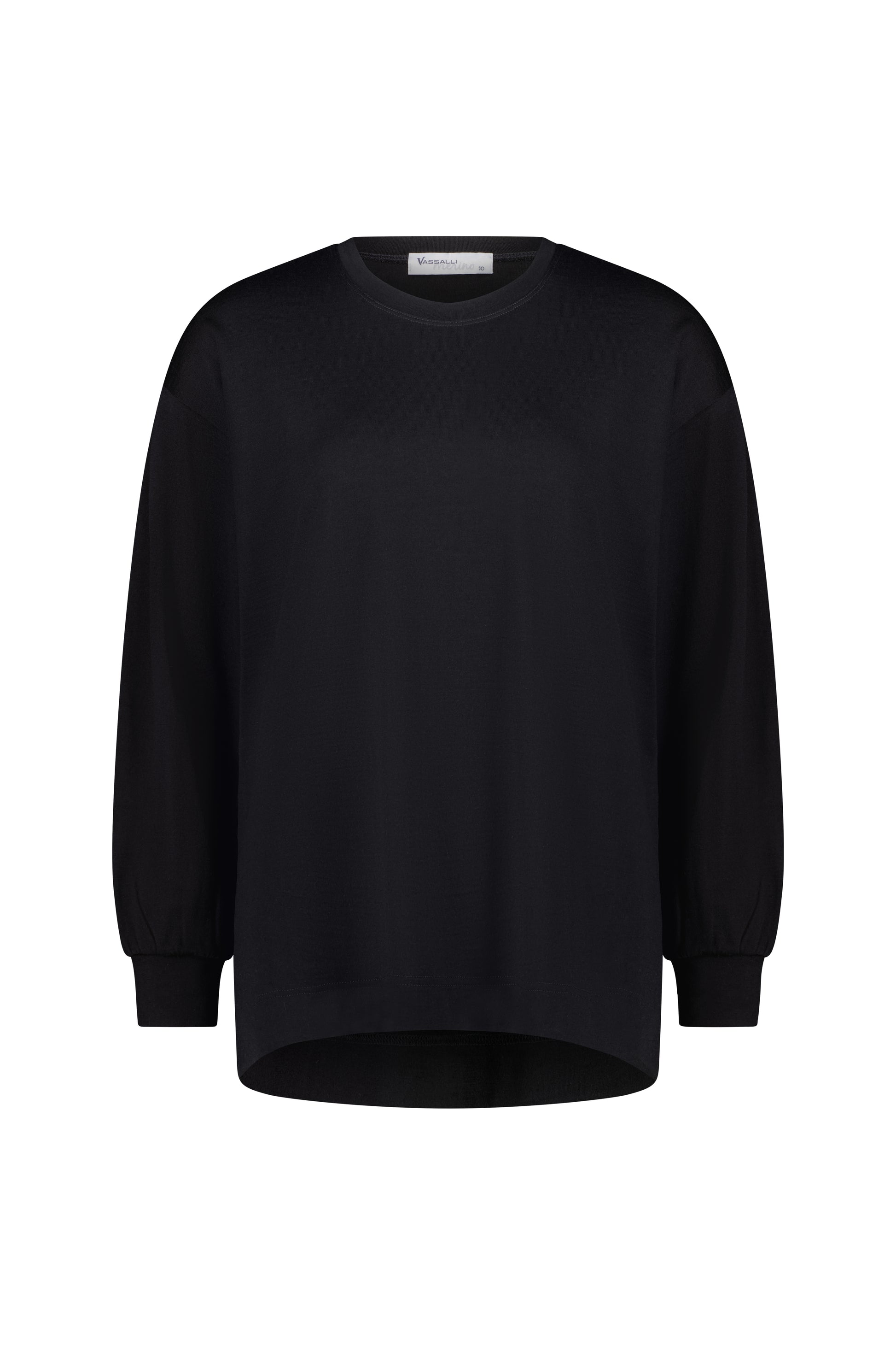 4391 Black - 100% Merino Round Neck Drop Shoulder Top - Vassalli