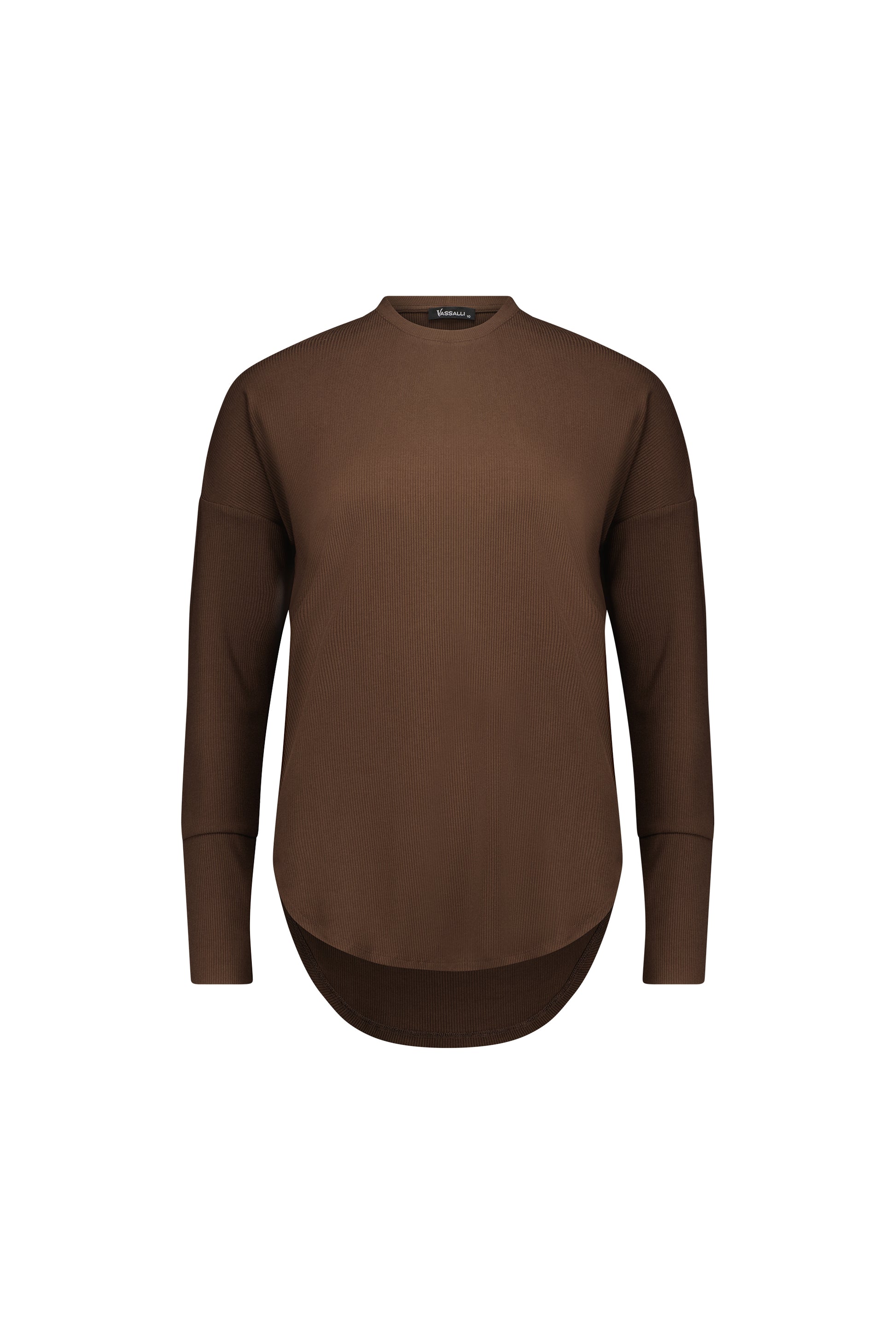 4396A Chocolate - Round Neck Top with Cuff Detail - Vassalli