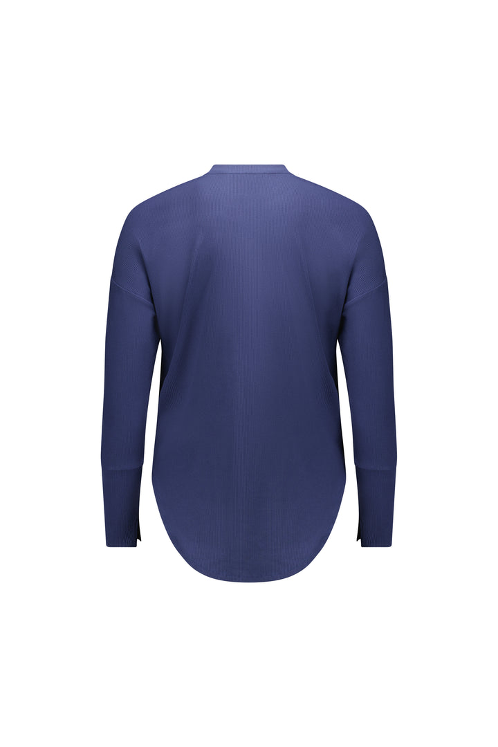 4396A Denim Blue - Round Neck Top with Cuff Detail - Vassalli