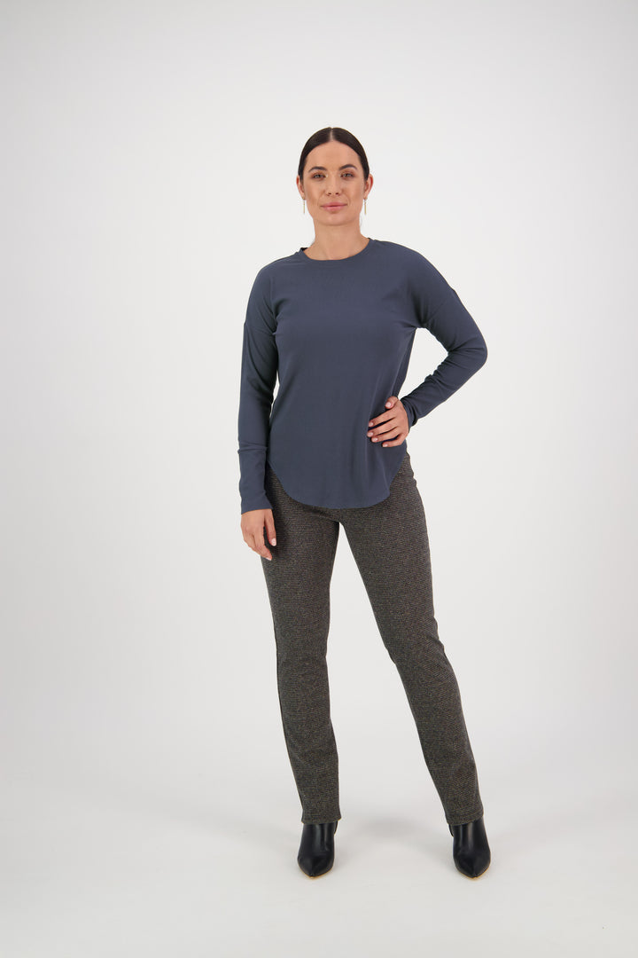 4396A Denim Blue - Round Neck Top with Cuff Detail - Vassalli
