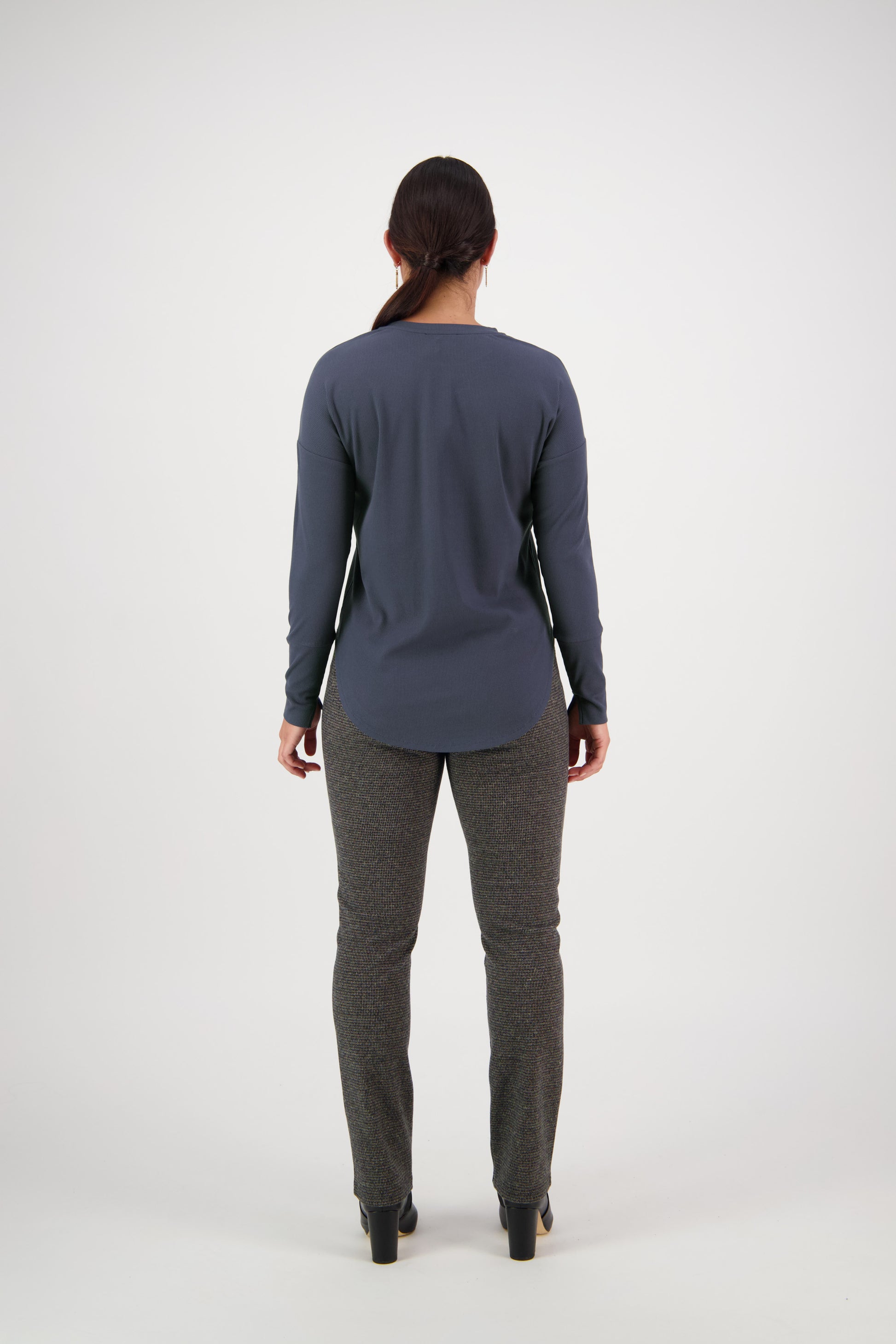 4396A Denim Blue - Round Neck Top with Cuff Detail - Vassalli