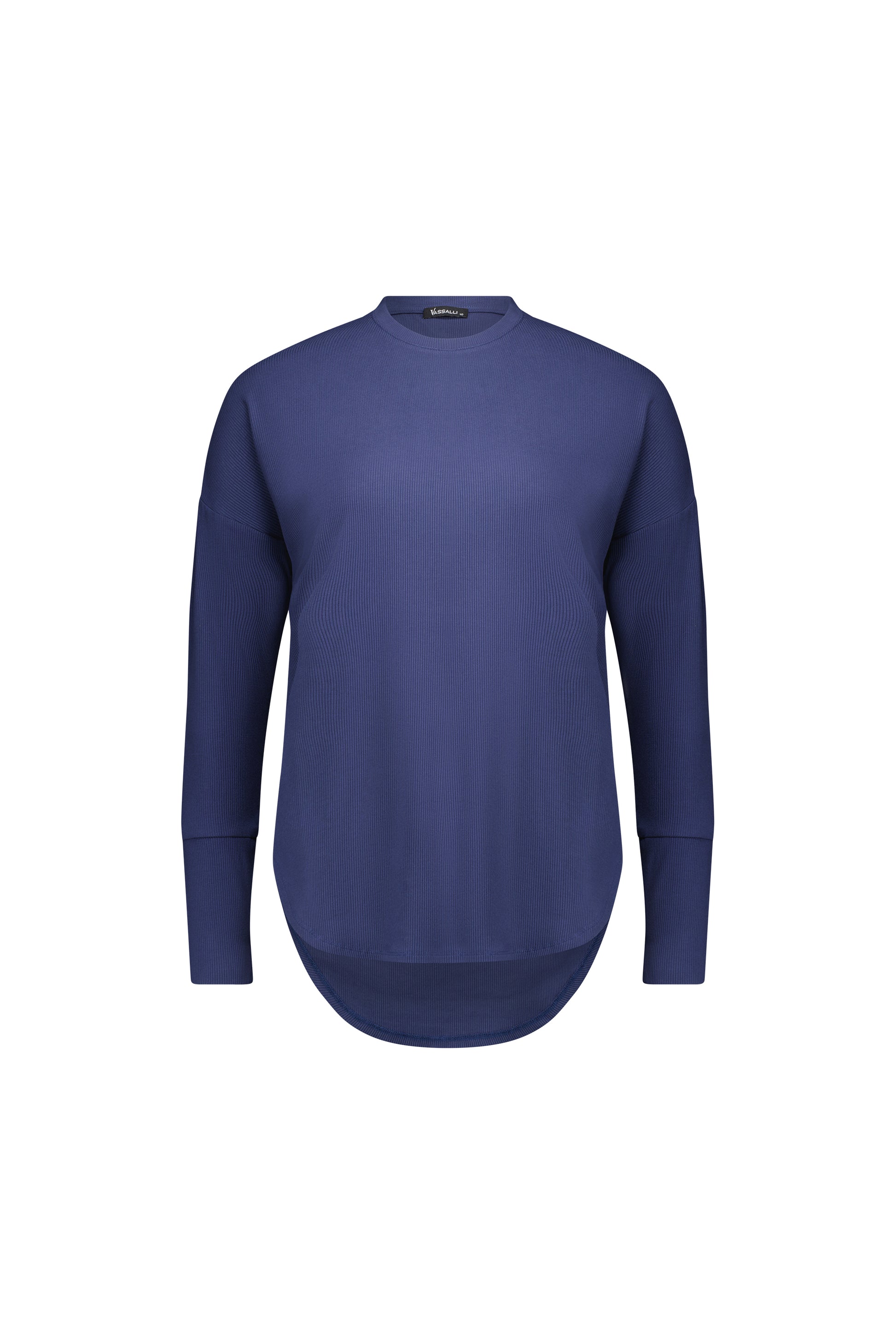 4396A Denim Blue - Round Neck Top with Cuff Detail - Vassalli