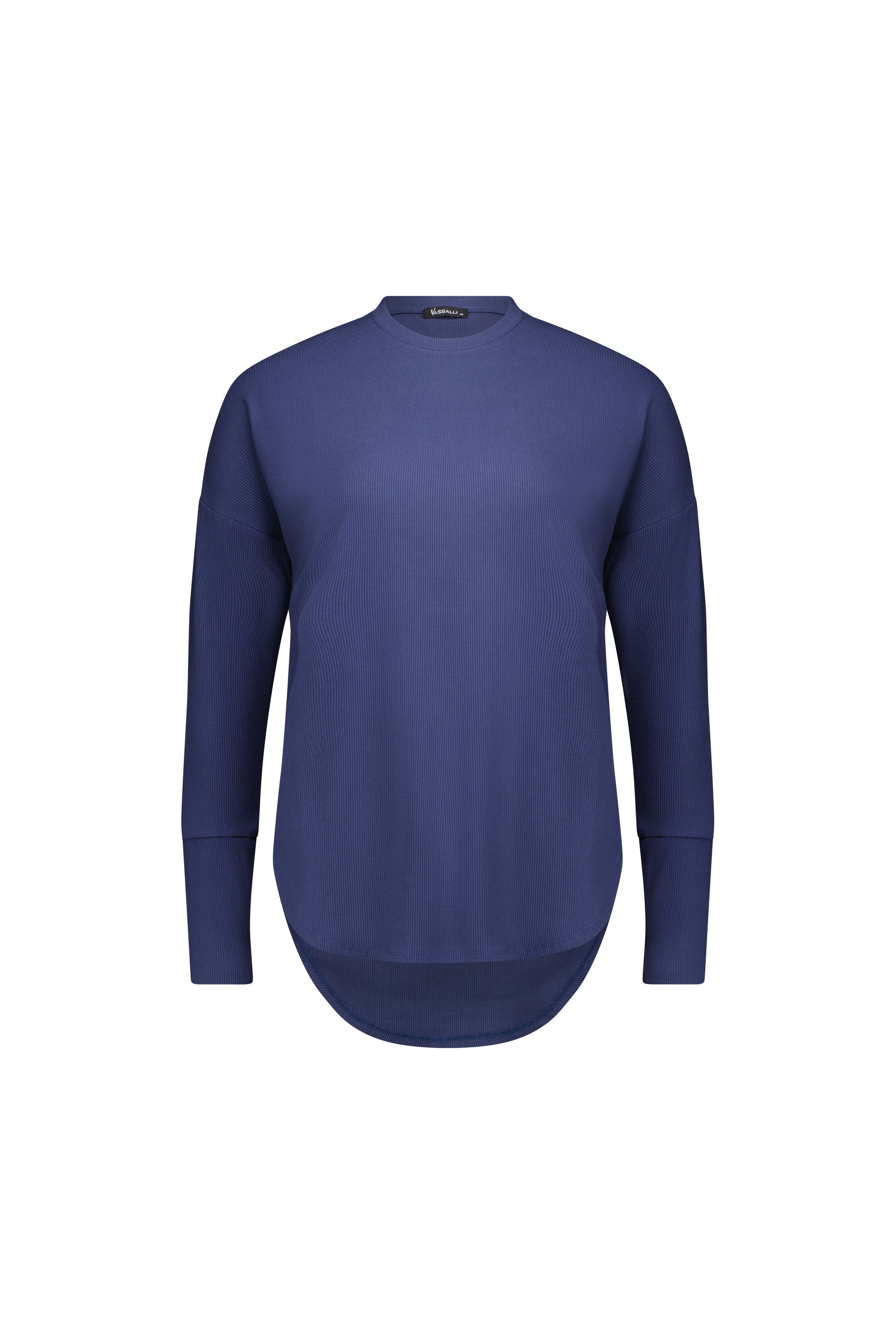 4396A Denim Blue - Round Neck Top with Cuff Detail - Vassalli
