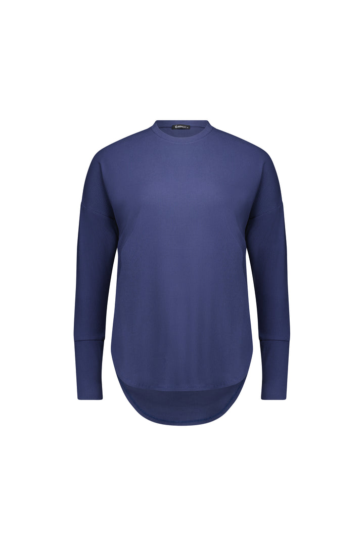 4396A Denim Blue - Round Neck Top with Cuff Detail - Vassalli