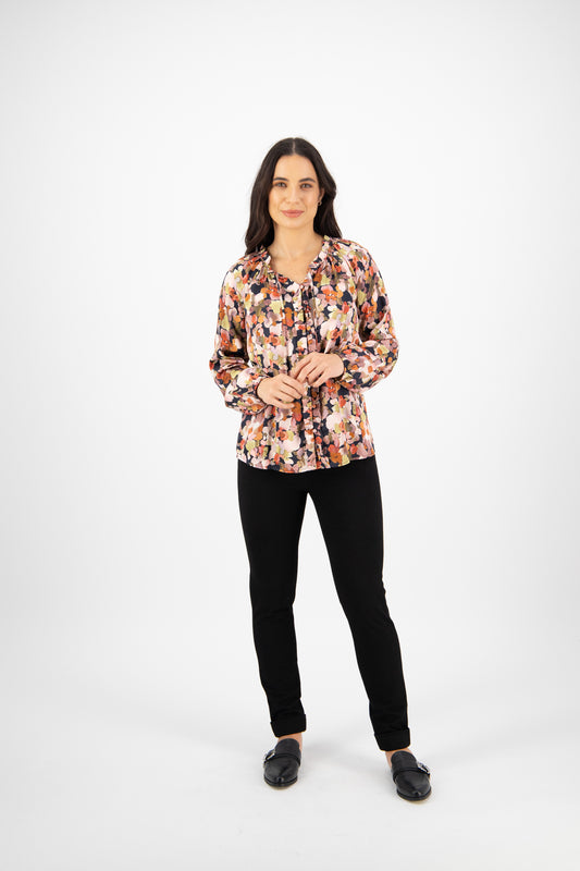 4404 Sweet Sage - Plain V Neck Top with Front Frill and Neck Ties - Vassalli