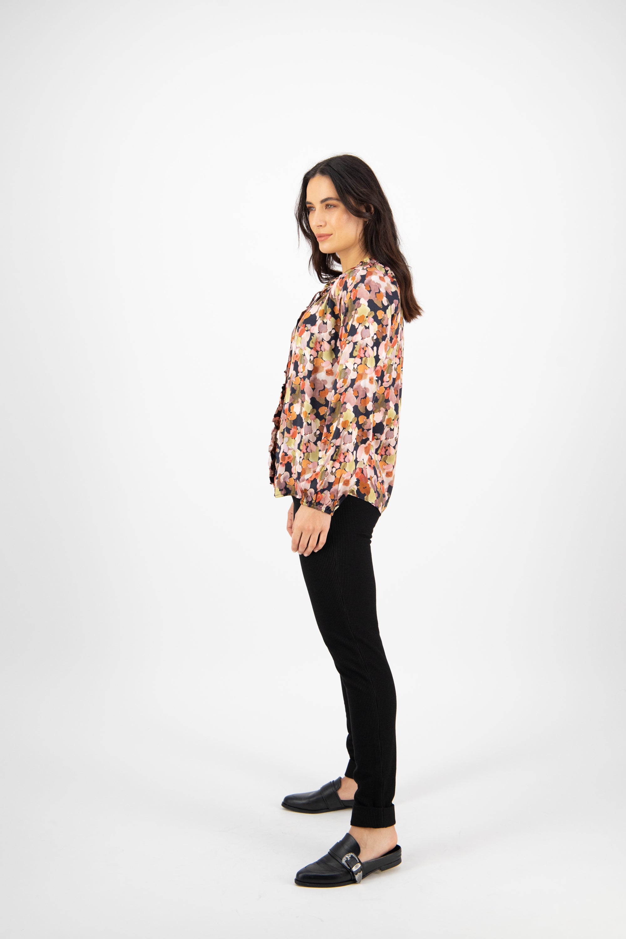 4404 Sweet Sage - Plain V Neck Top with Front Frill and Neck Ties - Vassalli