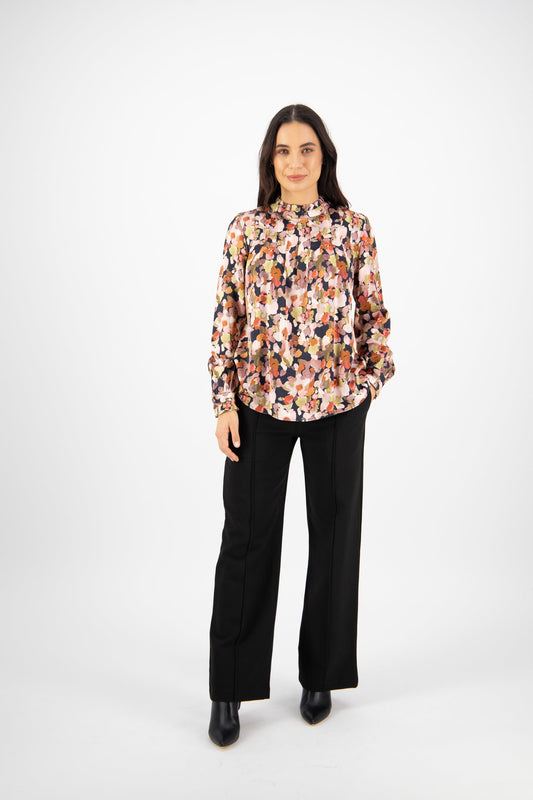 4408 Sweet Sage - Ruffle Neck Top with Pleat Front - Vassalli