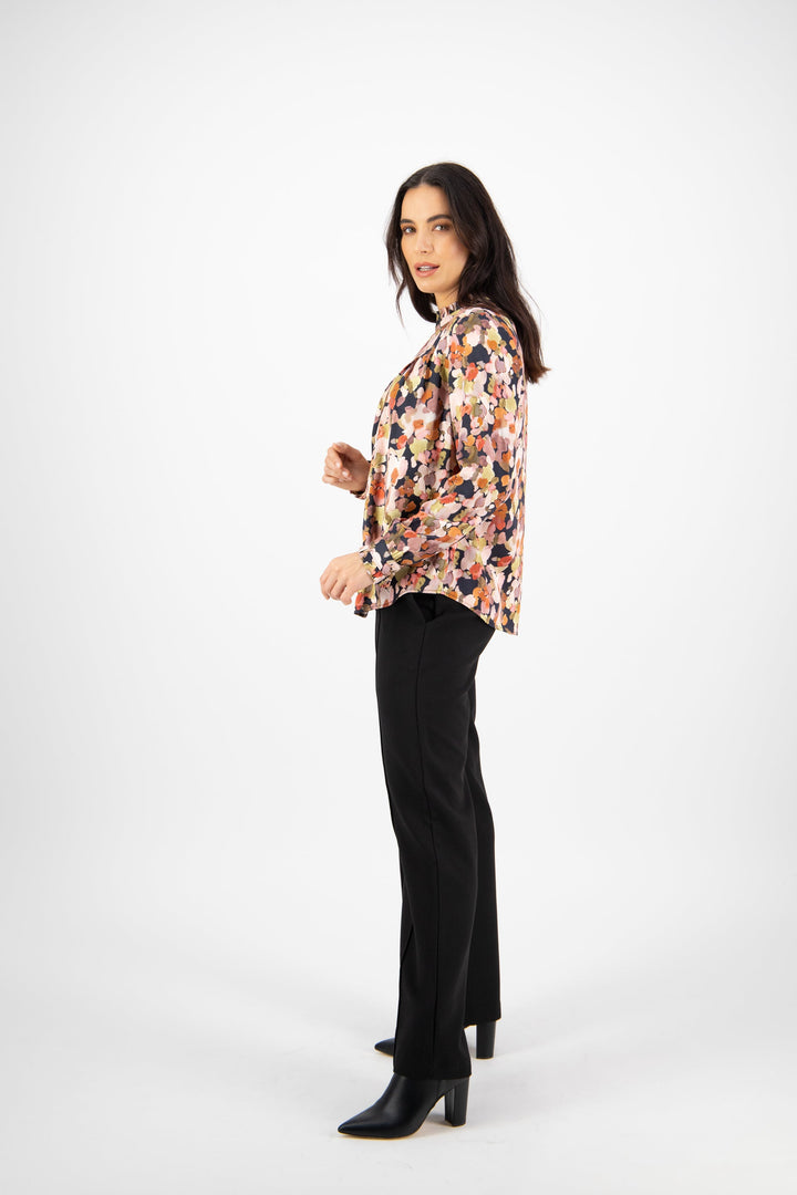4408 Sweet Sage - Ruffle Neck Top with Pleat Front - Vassalli