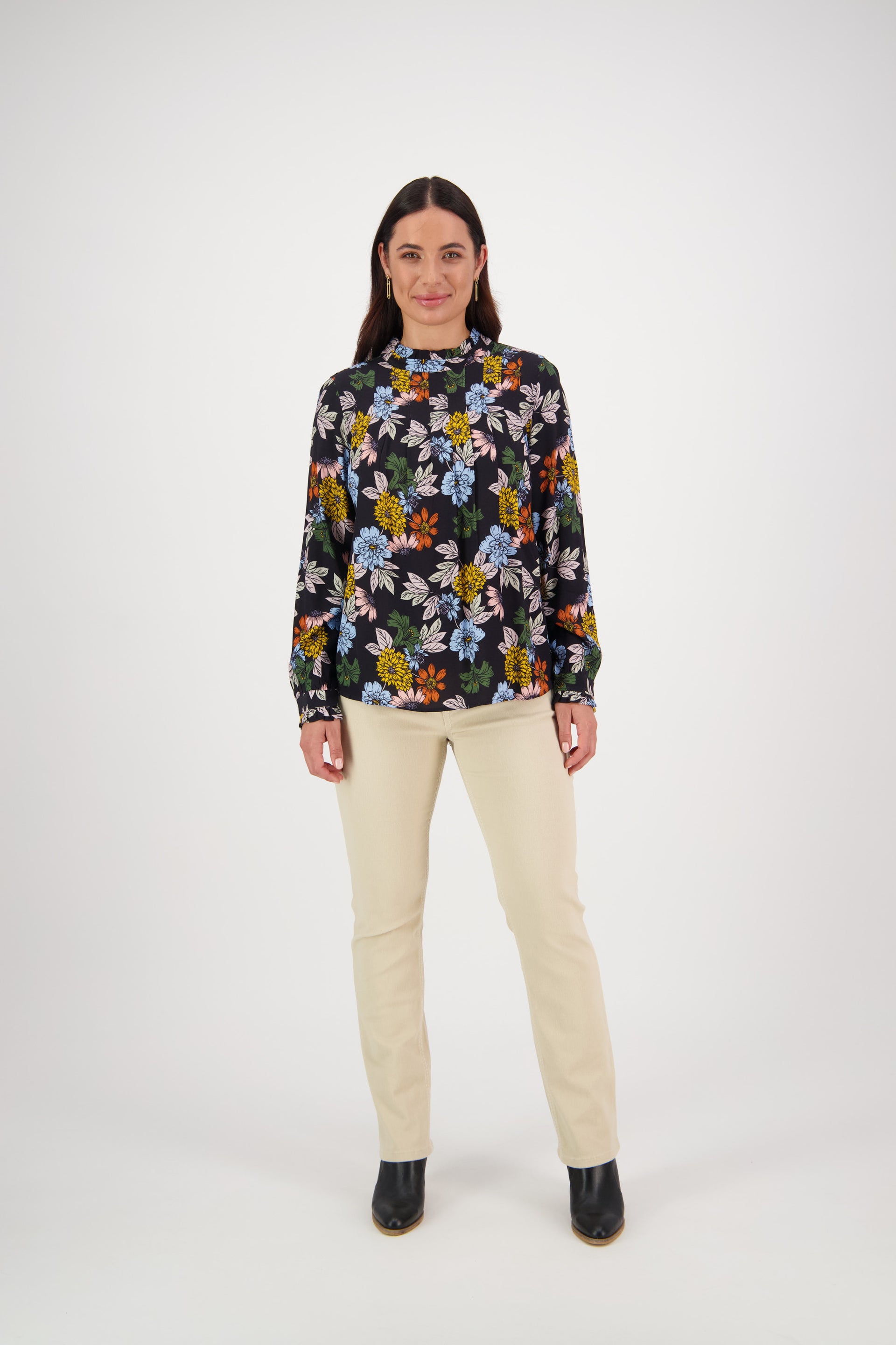 4408 Viva La Bloom - Ruffle Neck Top with Pleat Front - Vassalli