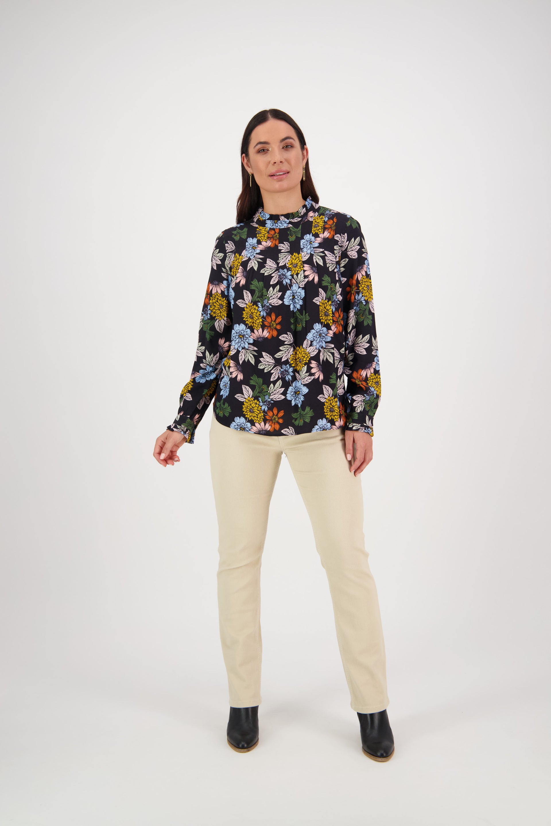 4408 Viva La Bloom - Ruffle Neck Top with Pleat Front - Vassalli