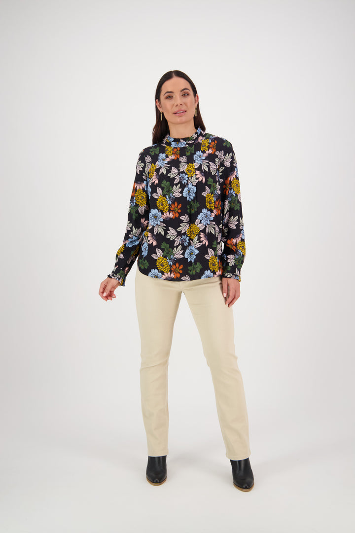 4408 Viva La Bloom - Ruffle Neck Top with Pleat Front - Vassalli
