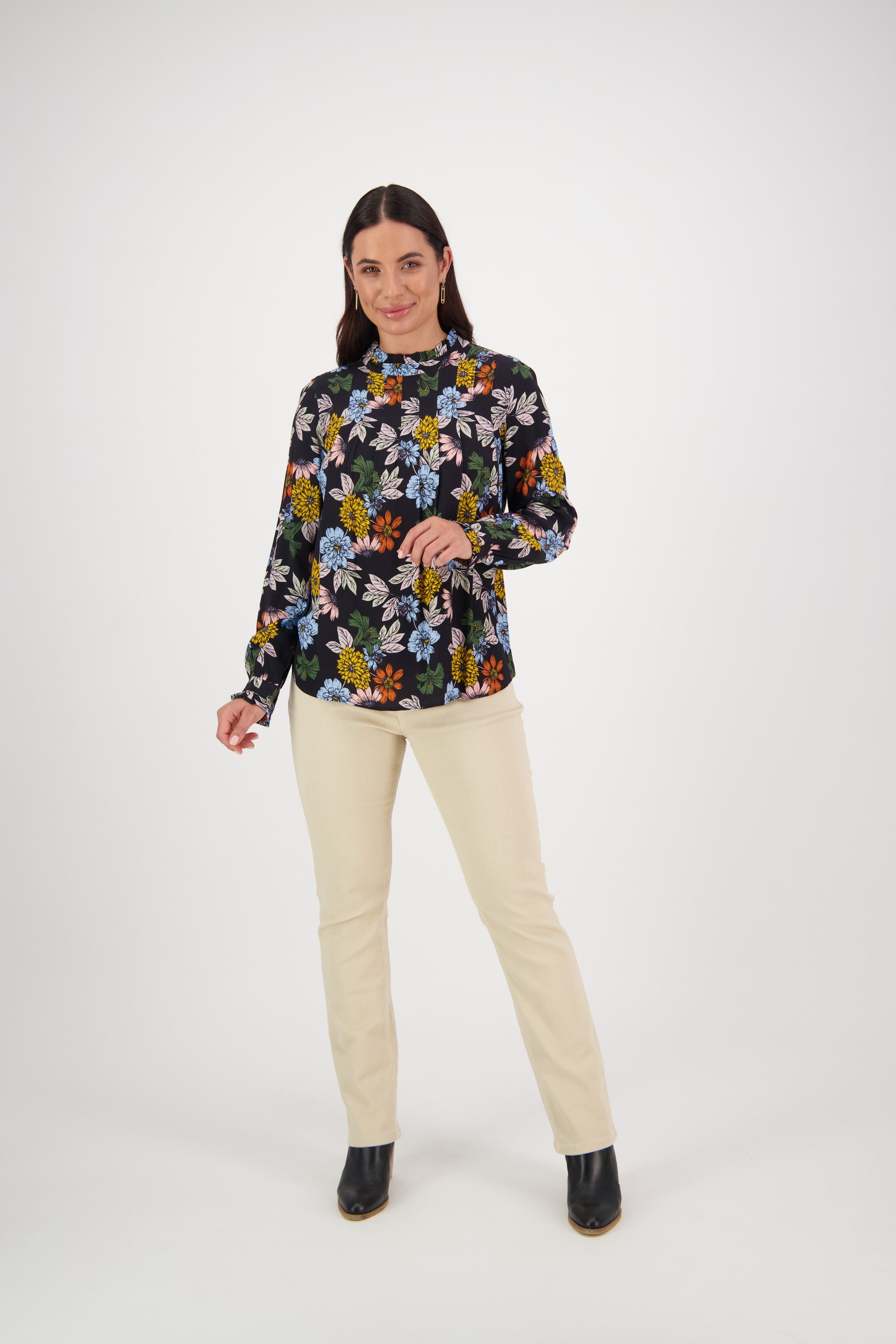 4408 Viva La Bloom - Ruffle Neck Top with Pleat Front - Vassalli