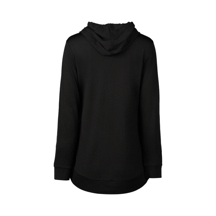 4437A Black - 100% Merino Zip Up Hooded Jacket with Scooped Back Hem - Vassalli