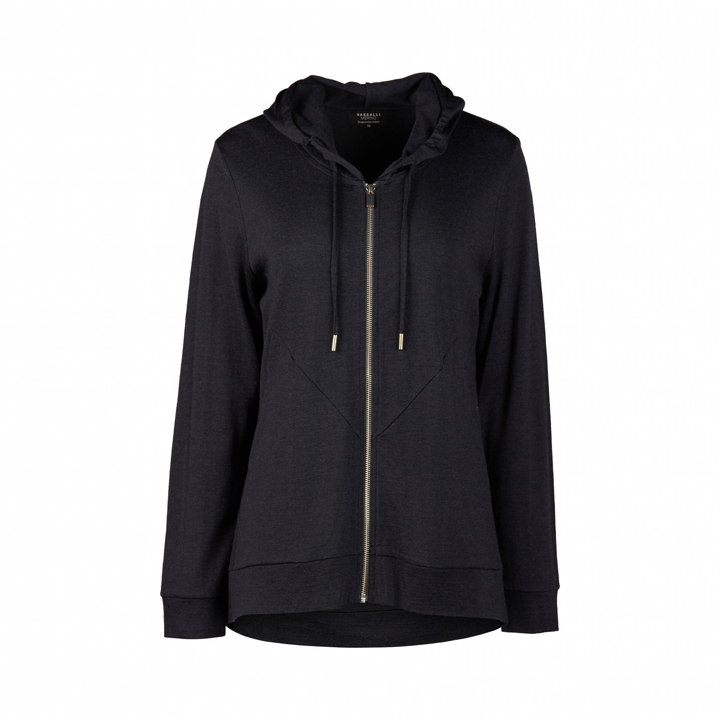 4437A Midnight - 100% Merino Zip Up Hooded Jacket with Scooped Back Hem - Vassalli