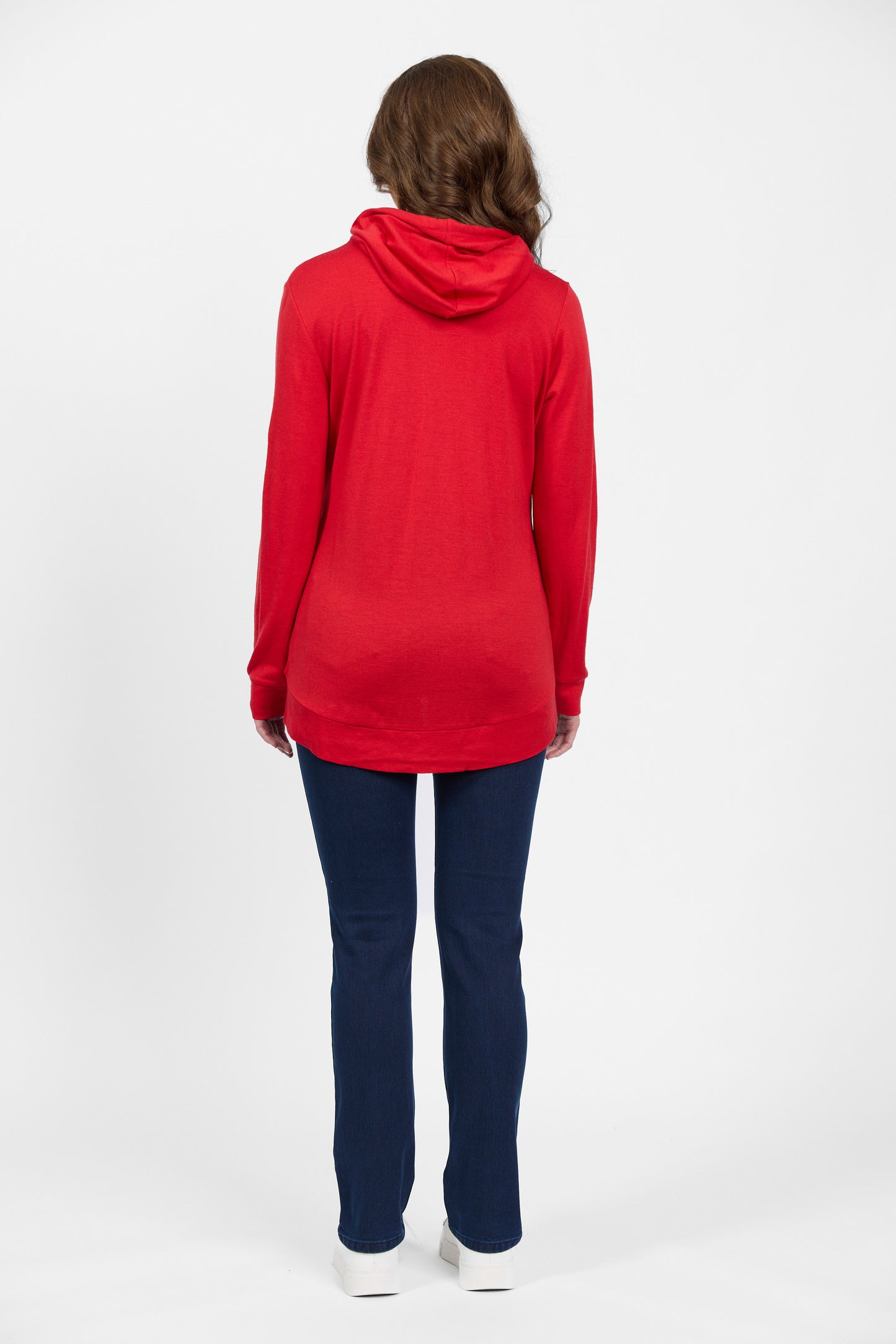 4437A Scarlet - 100% Merino Zip Up Hooded Jacket with Scooped Back Hem - Vassalli